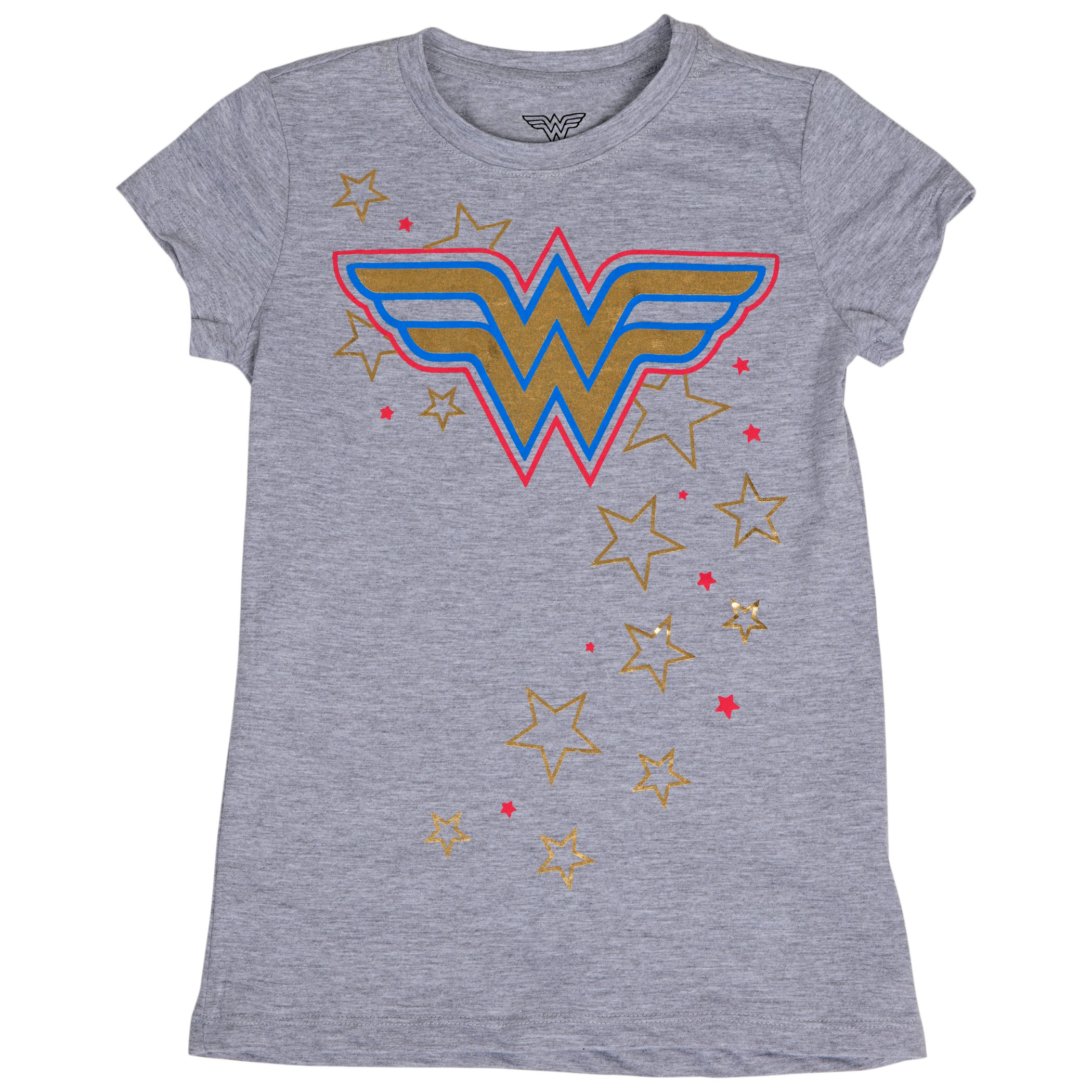 DC Comics Wonder Woman Symbol with Stars All Over Girl's T-Shirt, Grey
