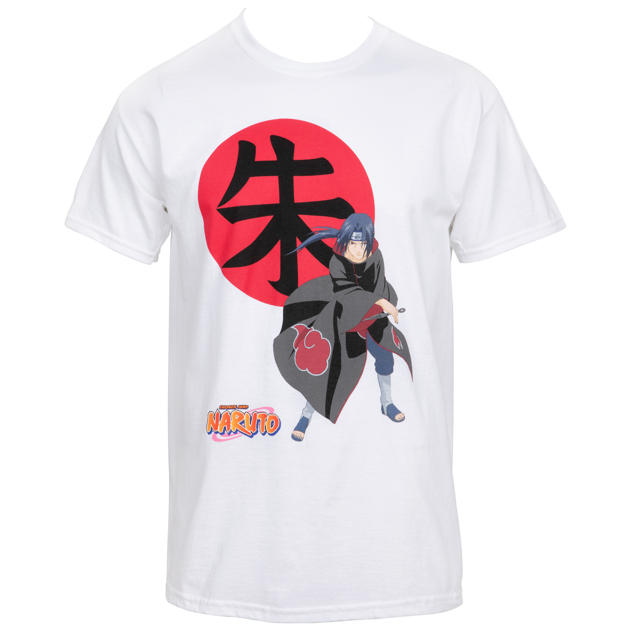 Naruto Uchiha Itachi with Kanji Red Circle Background T-Shirt, White