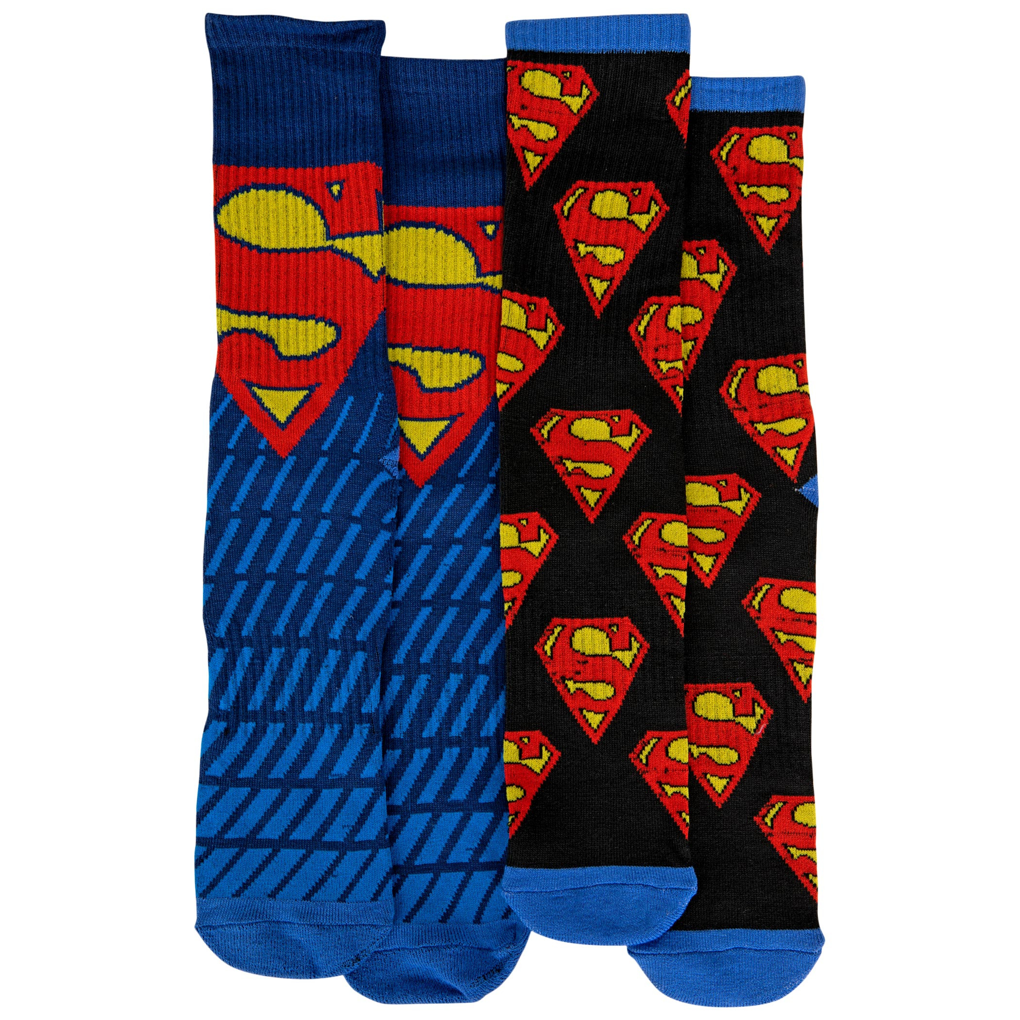 Superman Logo Fading and Symbols 2-Pair Pack of Crew Socks, Multi-Color