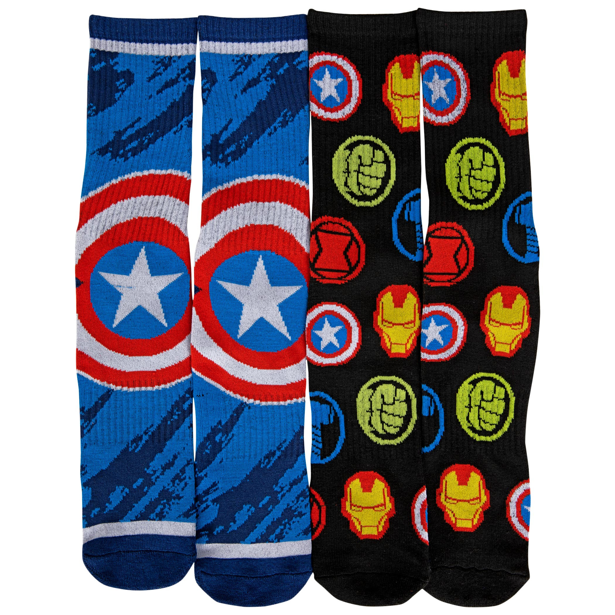 Captain America Symbol and Avengers Logo 2-Pair Pack of Crew Socks, Multi-Color