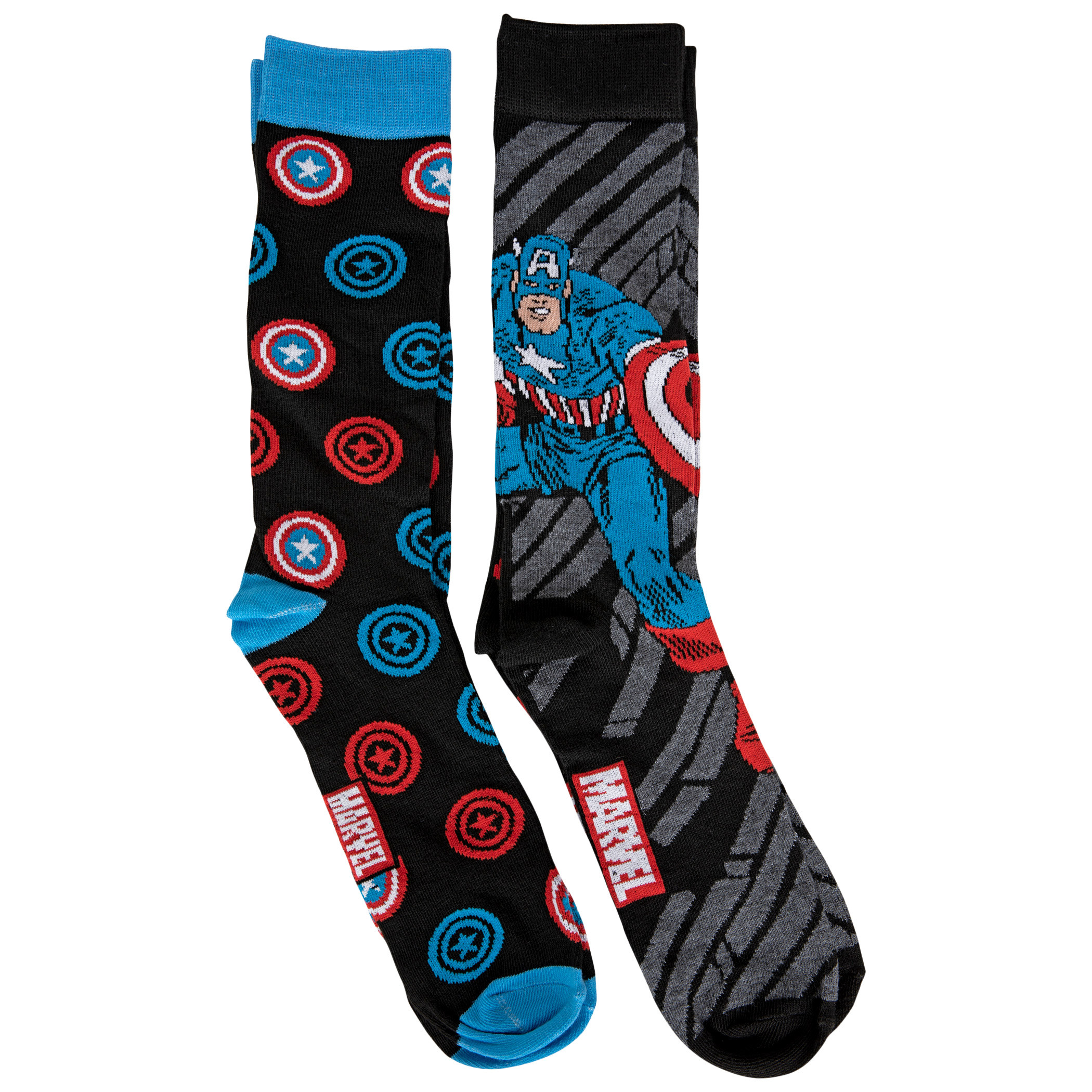 Captain America Standing Character and Logos 2-Pair Pack of Crew Socks, Multi-Color