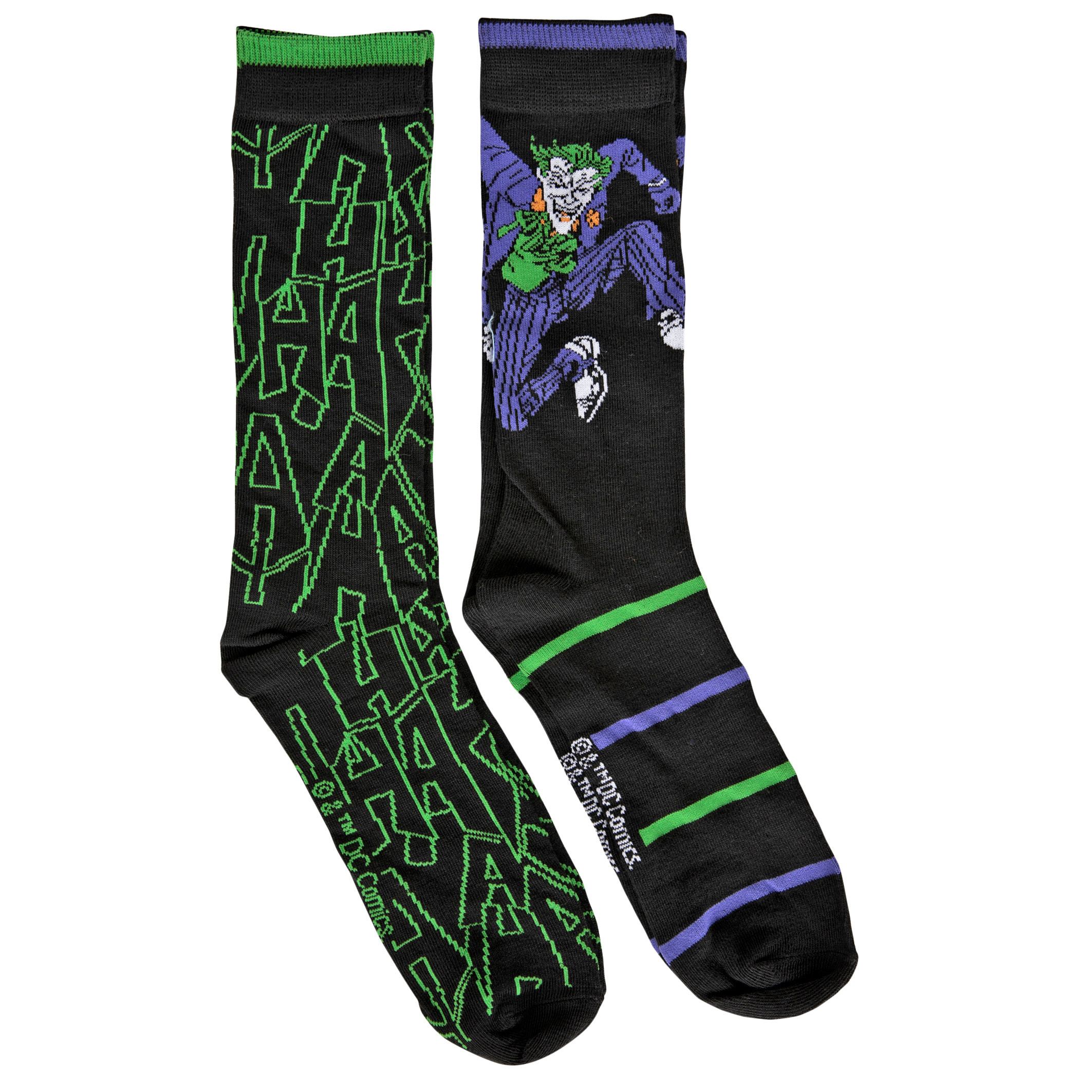 Joker Character and Hahaha Symbols Men's 2-Pair Pack of Crew Socks, Black