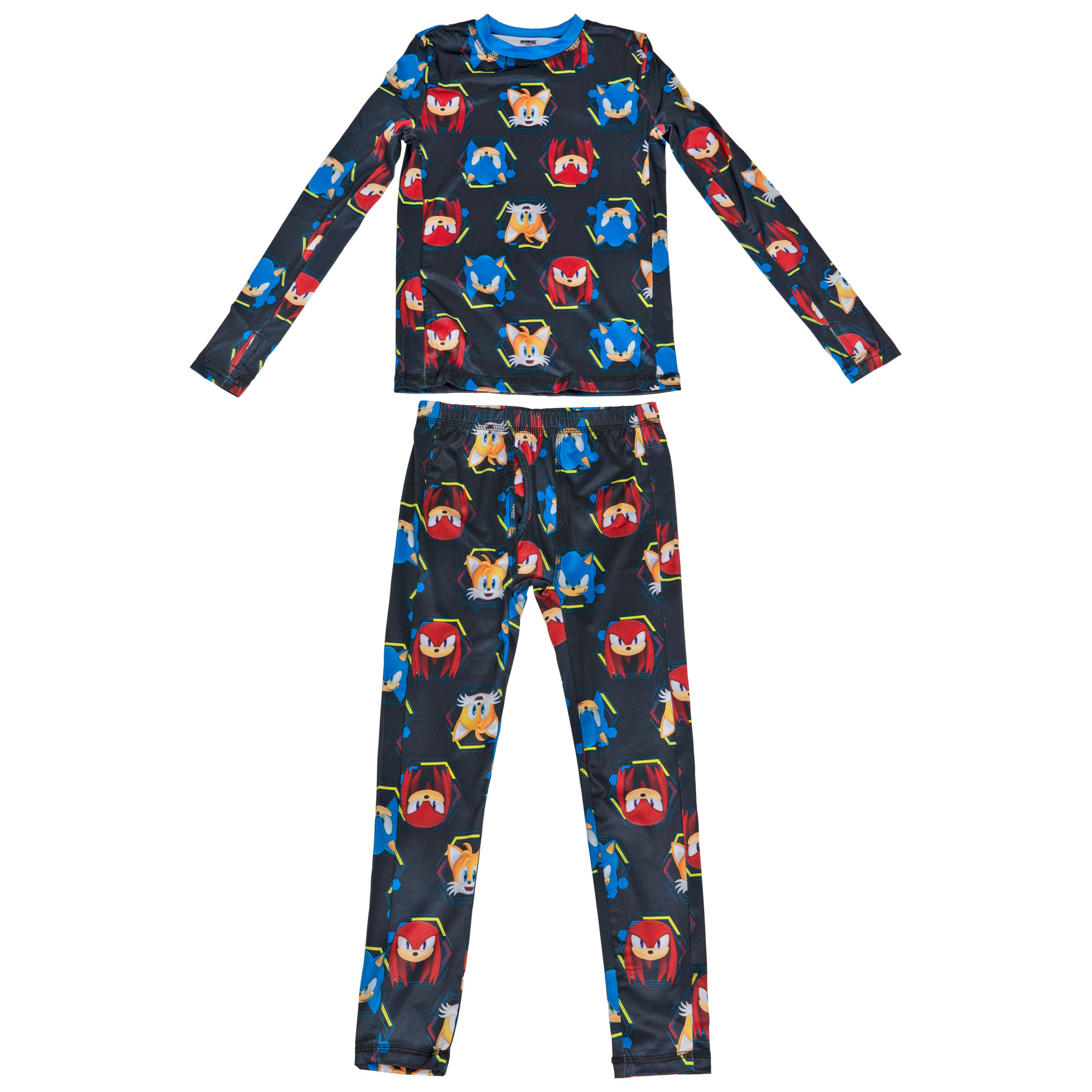 Sonic The Hedgehog Tails and Knuckles Heads All Over Youth 2-Piece Pajama Set, Black