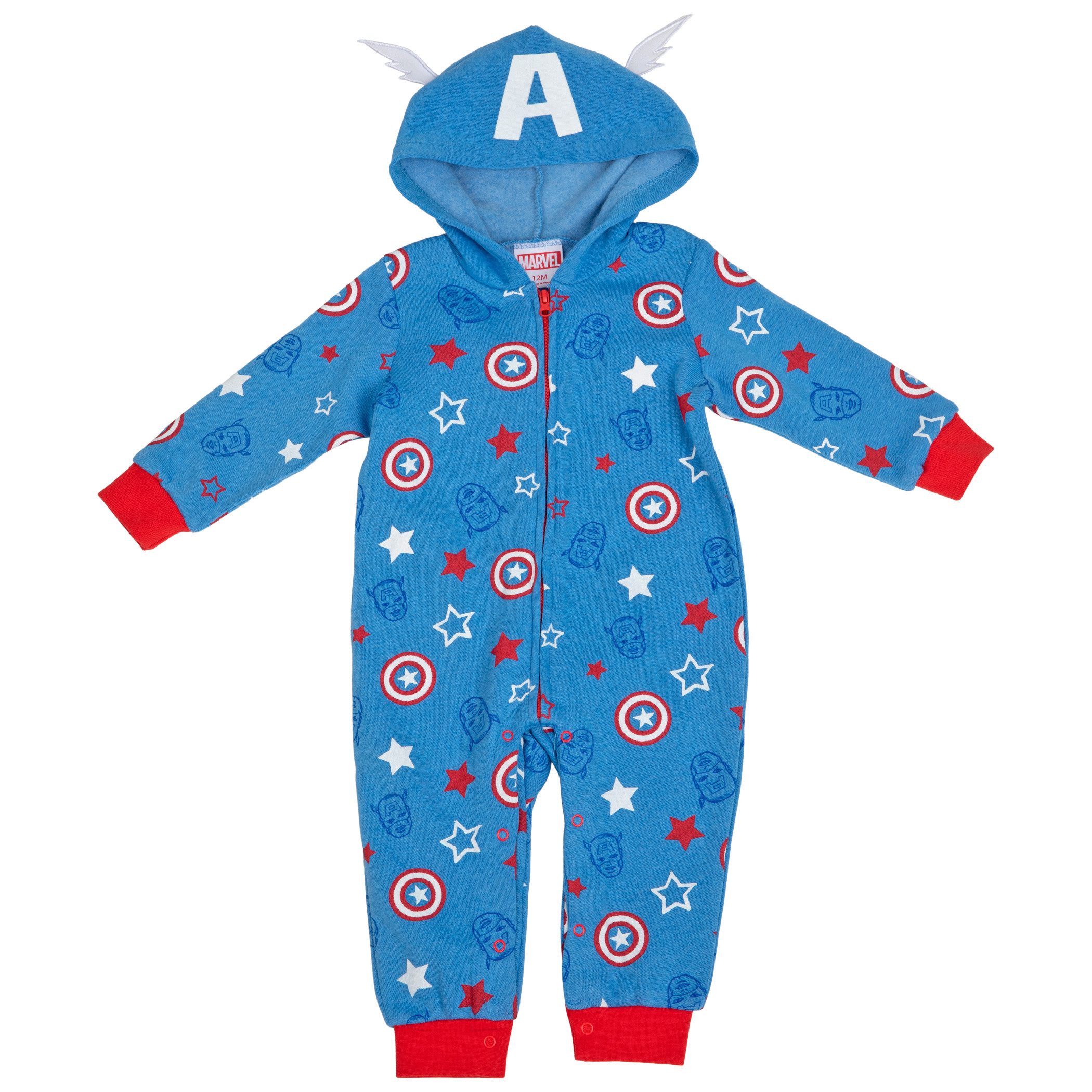 Marvel Captain America Shields and Stars Hooded Romper, Blue
