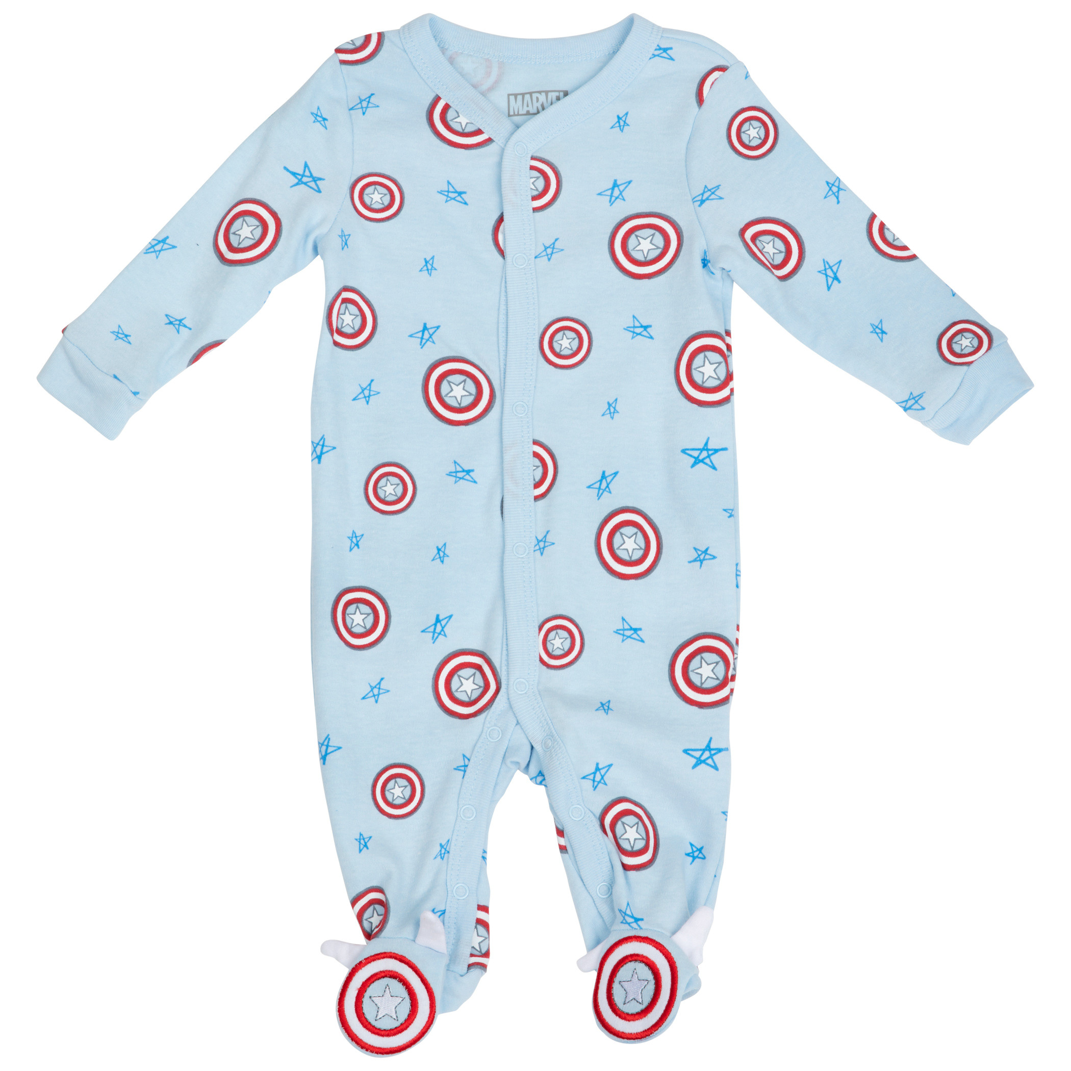 Marvel Captain America Shields and Stars Symbols Infant Footed Pajamas, Blue