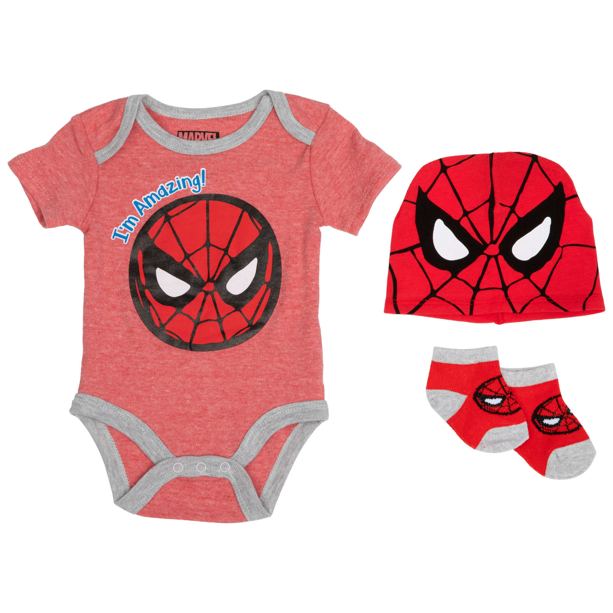 Marvel Spider-Man I'm Amazing 3-Piece Infant Bodysuit Set, Red