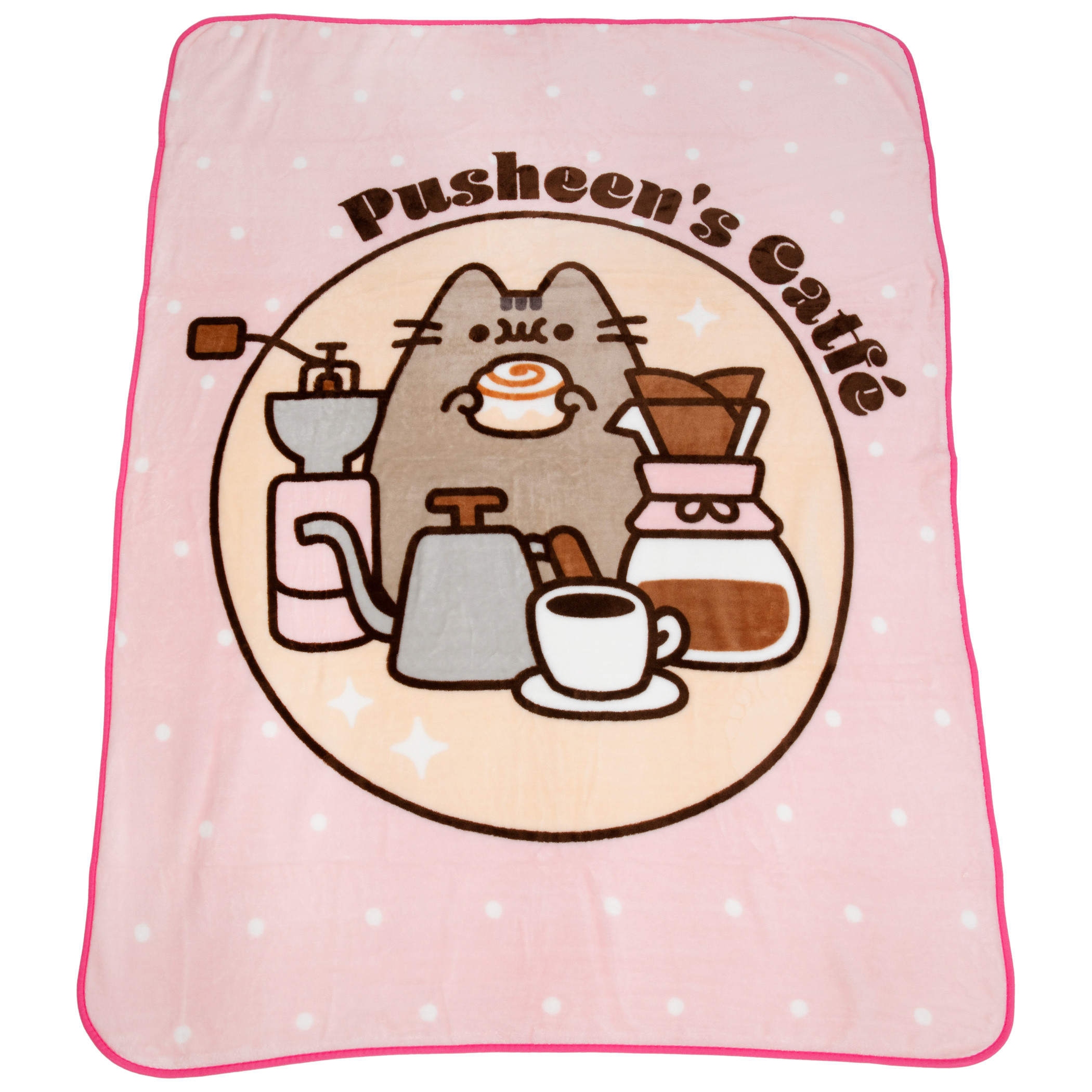 Pusheen Catfe Kawaii Chibi Style Neko Throw Blanket, Multi-Color
