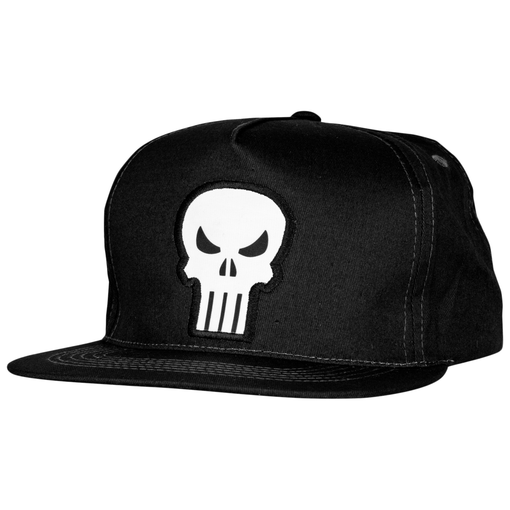 Marvel The Punisher Skull w/ Rear Printed Logo Adjustable Snapback Hat, Black
