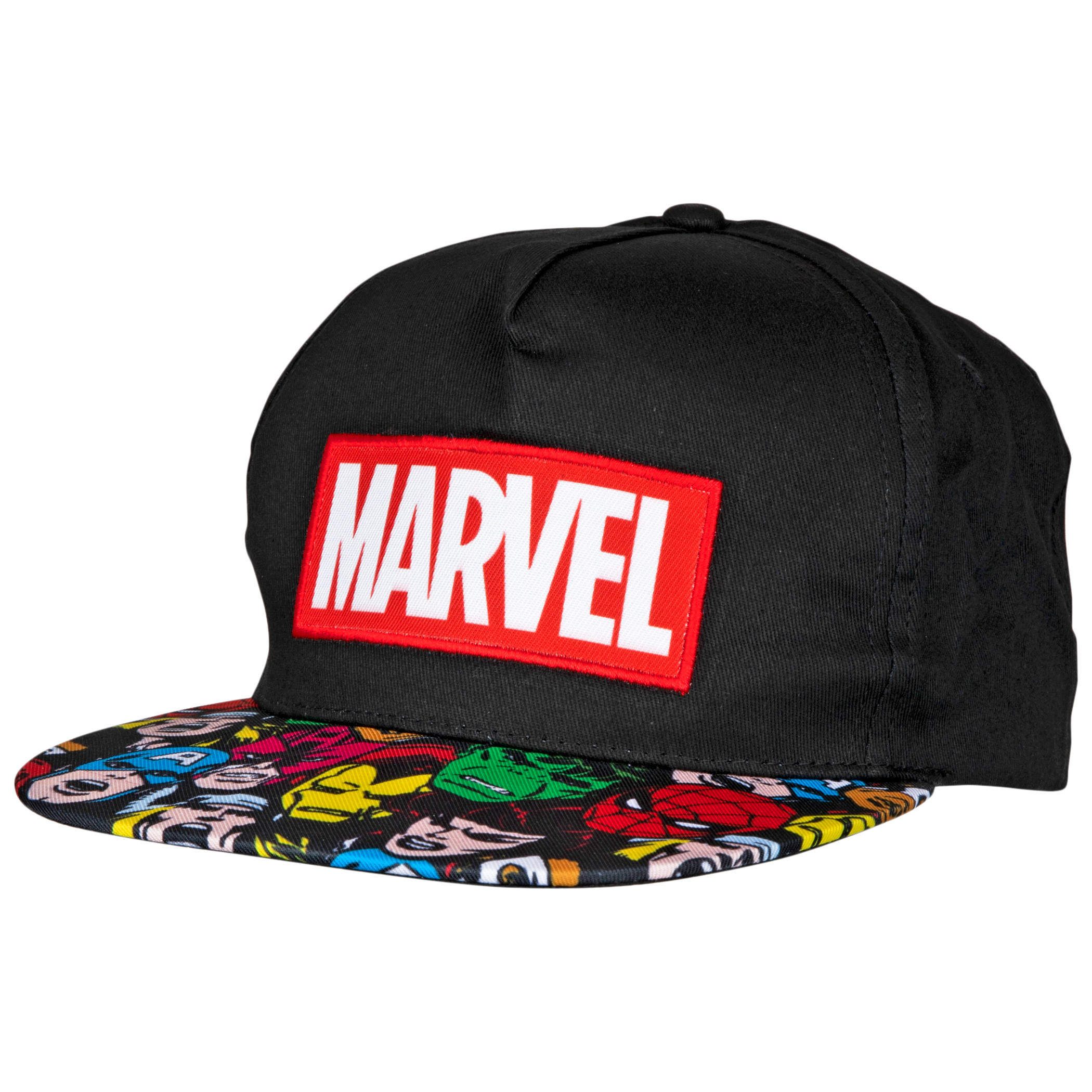 Marvel Comics Brand Logo With Sublimated Brim Adjustable Snapback Hat, Black
