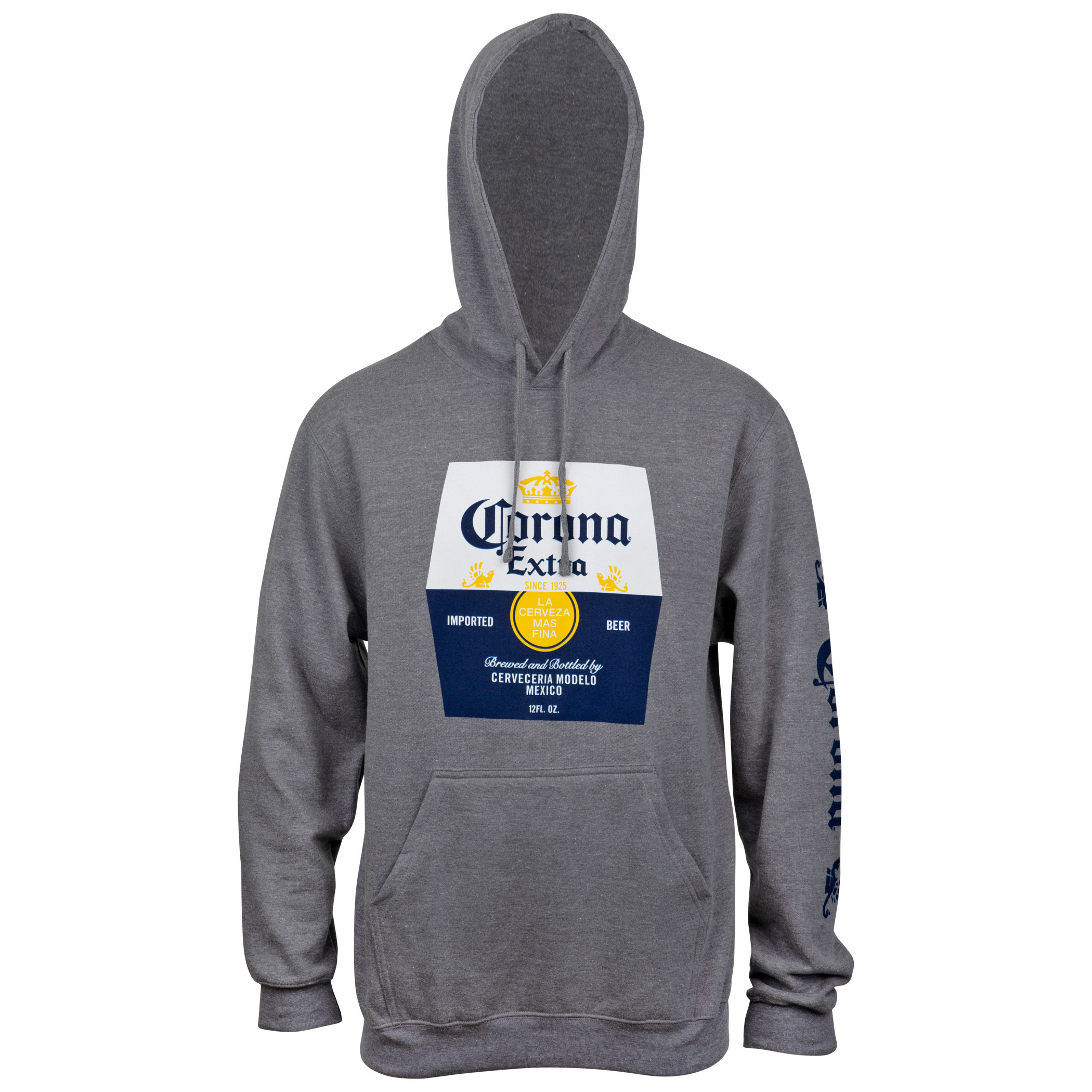 Corona Extra Beer Label Grey Hooded Sweatshirt With Sleeve Print