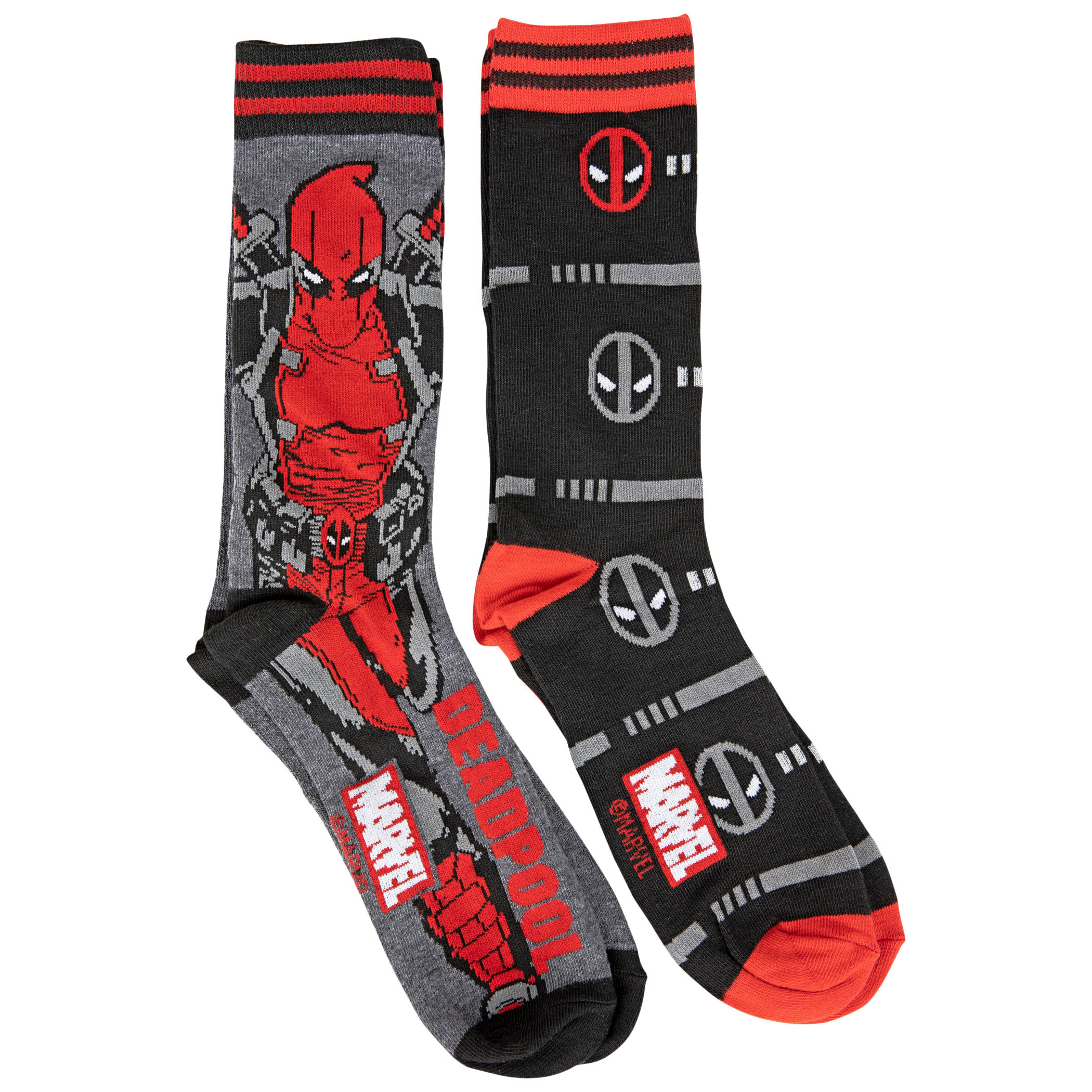 Deadpool Character and Repeating Faces 2-Pair Pack of Casual Crew Socks, Multi-Color