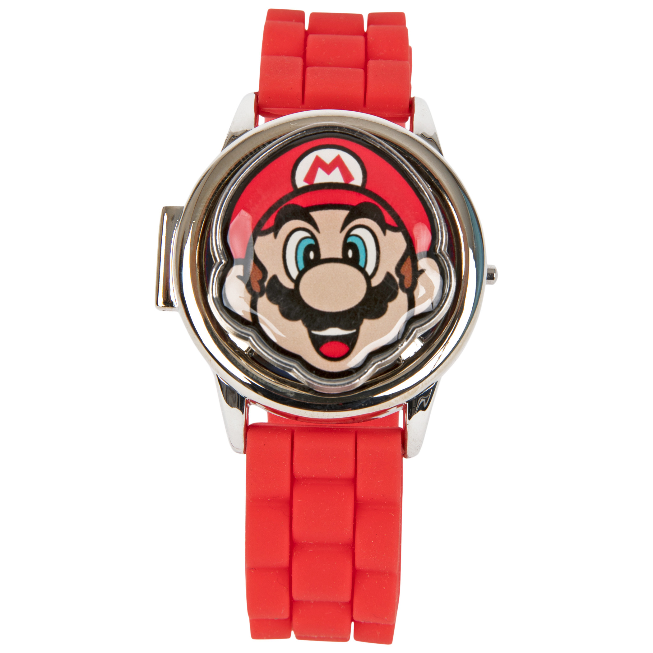 Super Mario Spinning Watch Face Cap LCD Watch with Silicone Straps, Red
