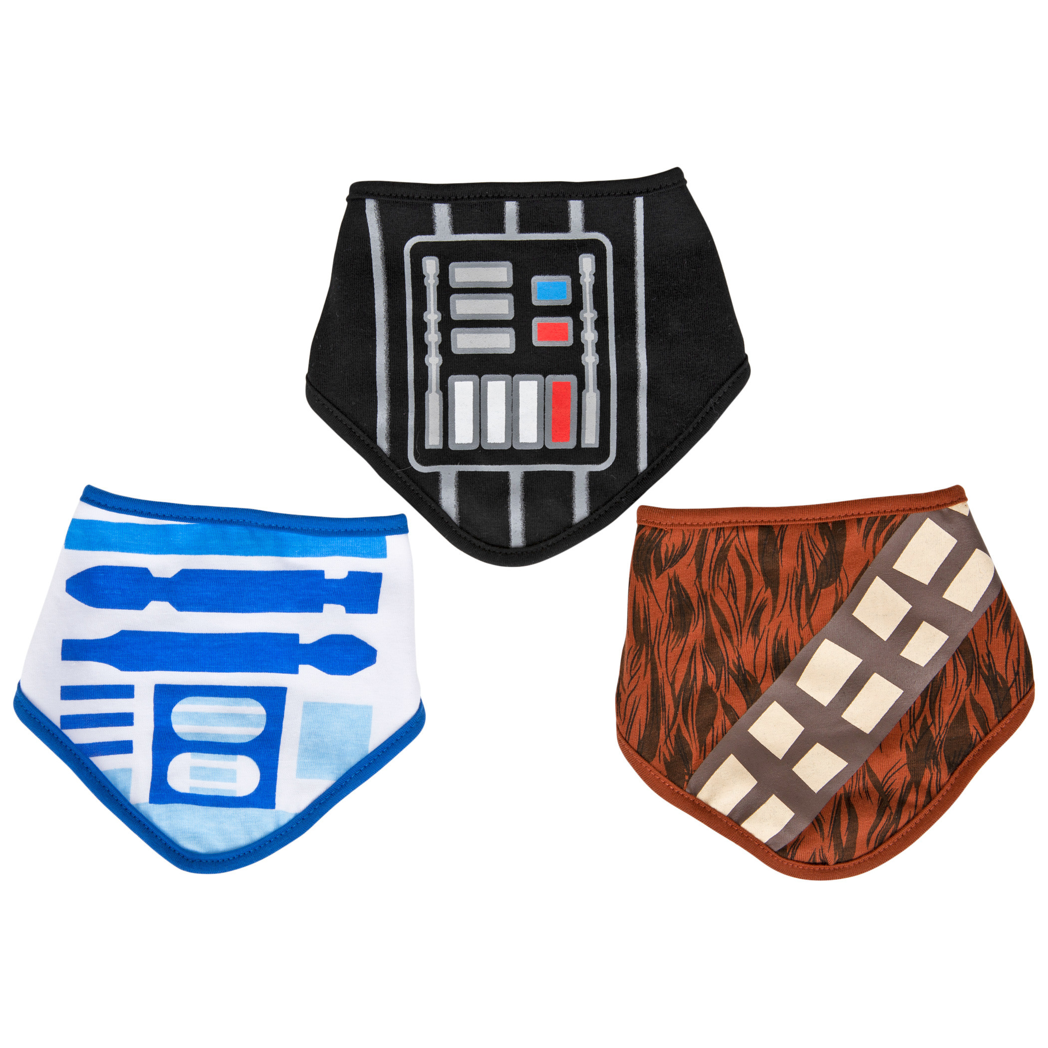 Star Wars Darth Vader R2-D2 and Chewbacca Bandana Bib 3-Pack, Multi-Color