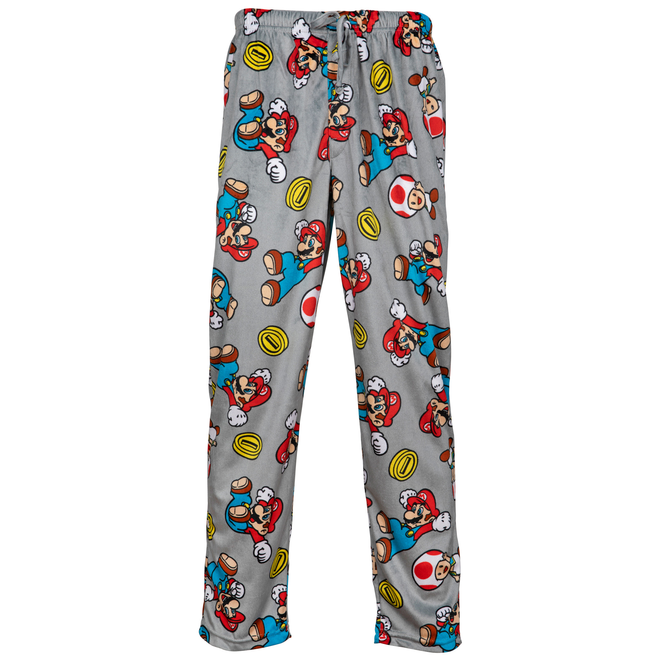 Nintendo Super Mario Bros. Game Action Sueded Fleece Sleep Pants, Grey