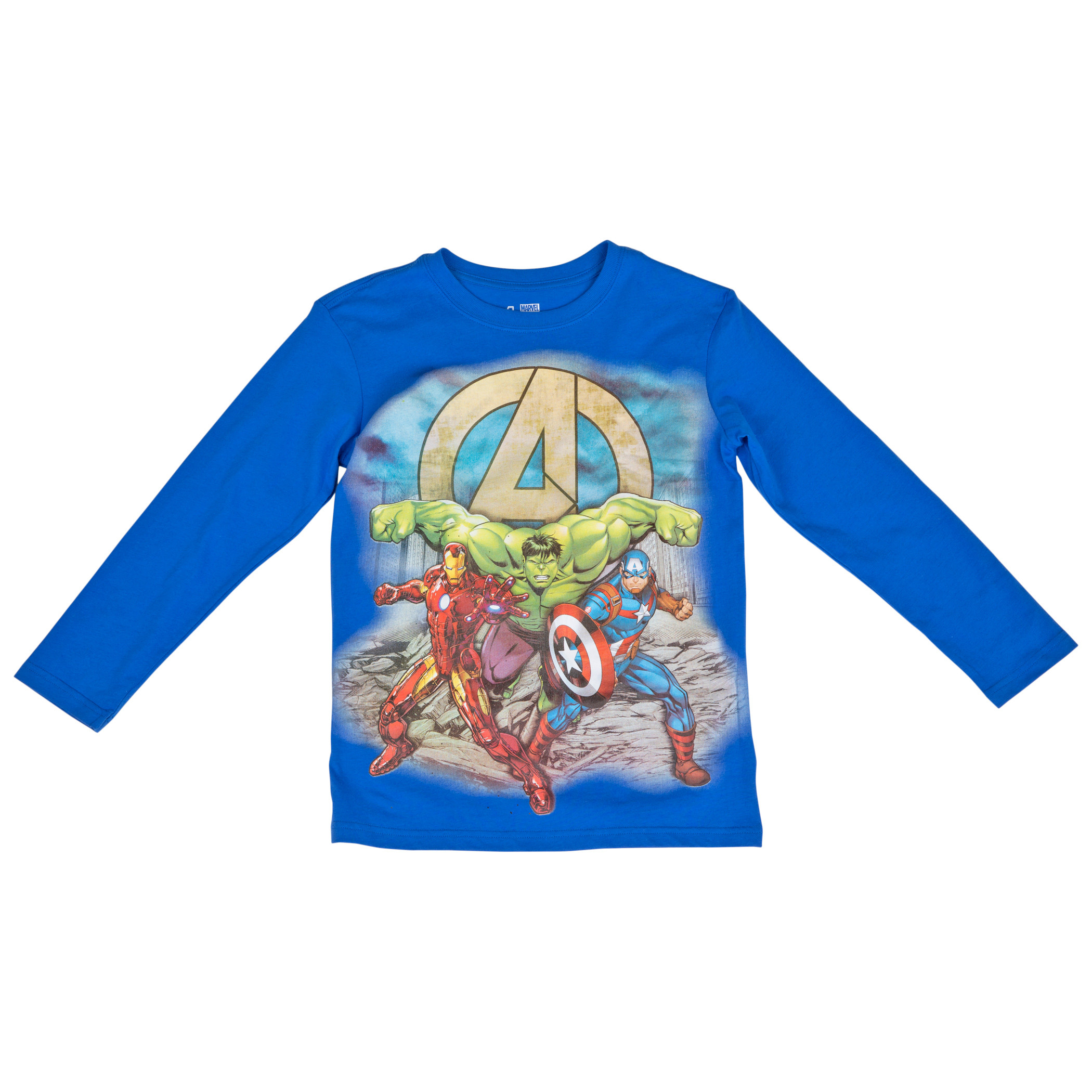 Marvel Comics Avengers Group Battle Stance Youth Long Sleeve, Blue