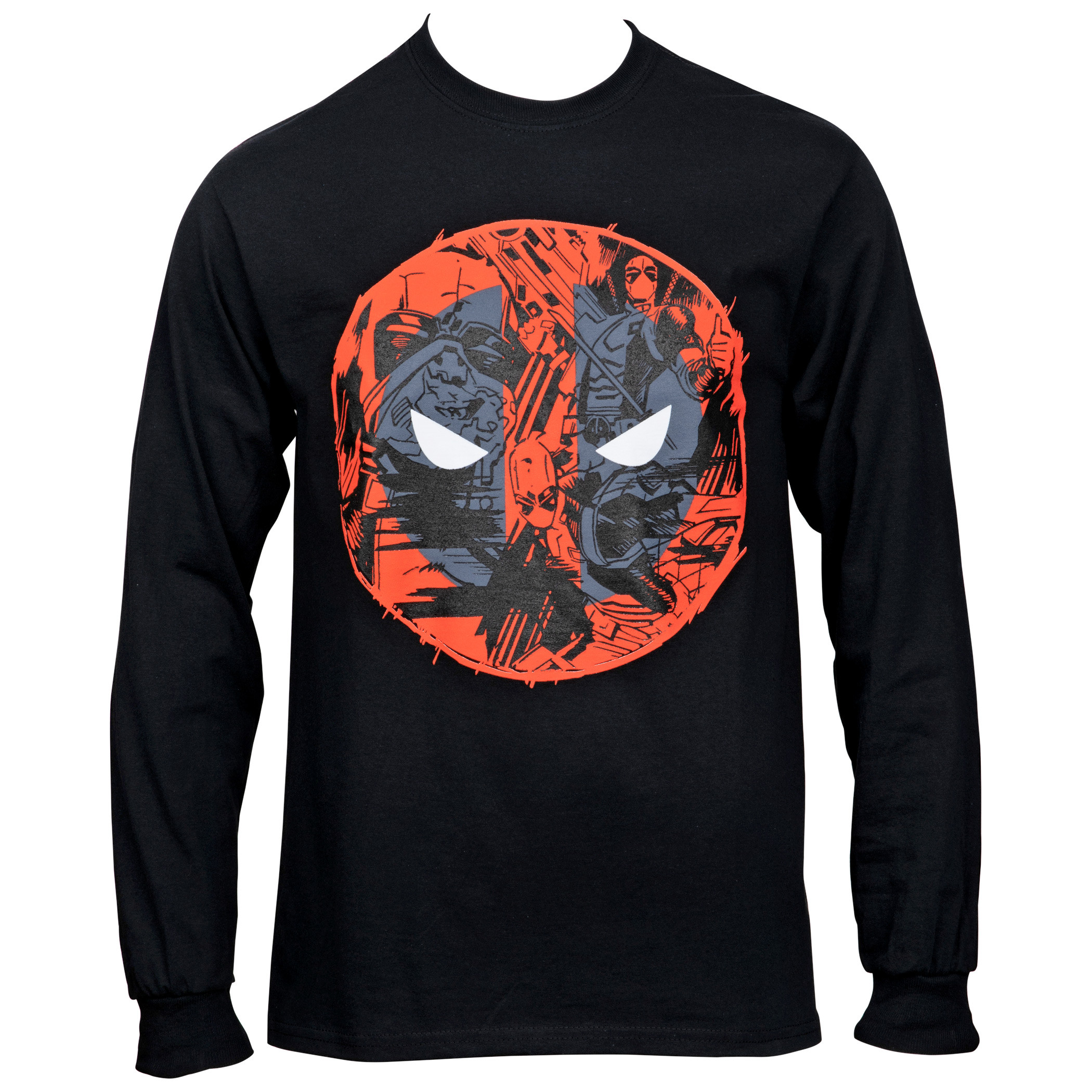 Deadpool Logo With Comic Print Long Sleeve Shirt, Black