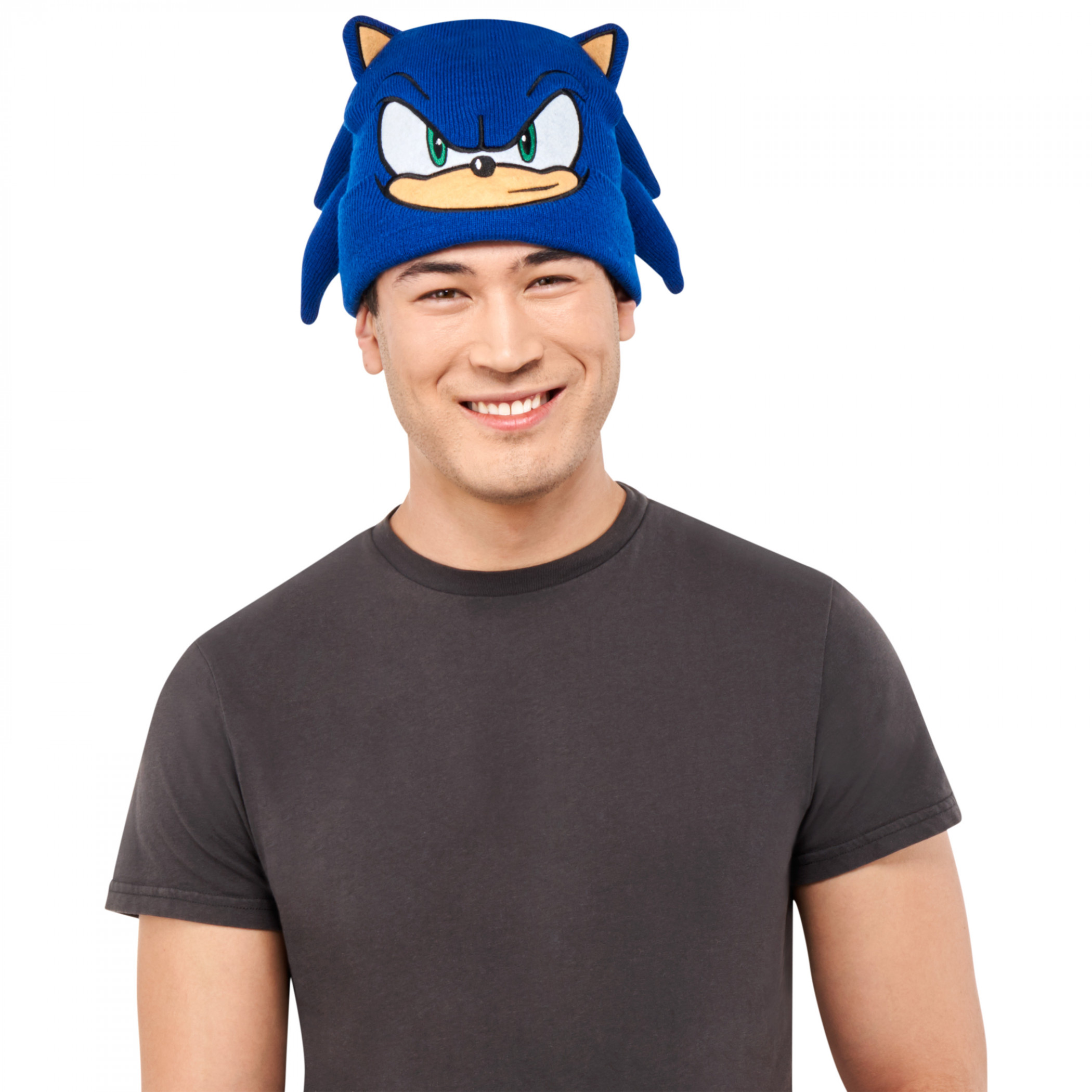 Sonic the Hedgehog Character Face Costume Knit Beanie, Blue