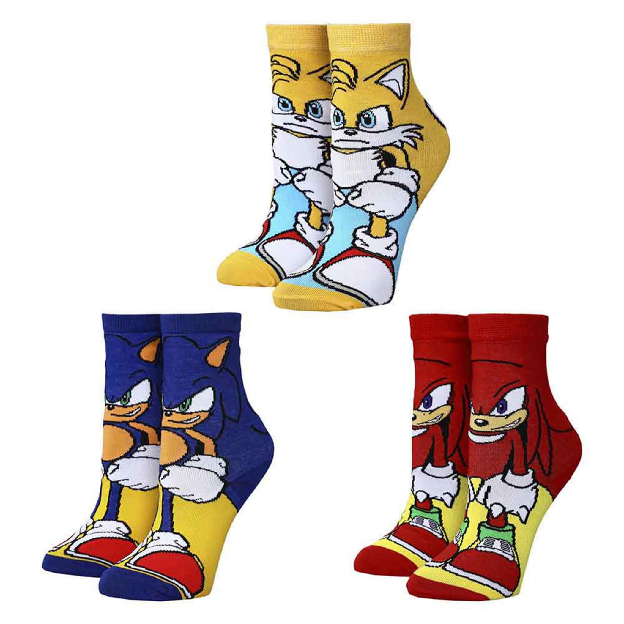 Sonic The Hedgehog  Tails  and Knuckles 3-Pair Pack of Youth Crew Socks, Multi-Color