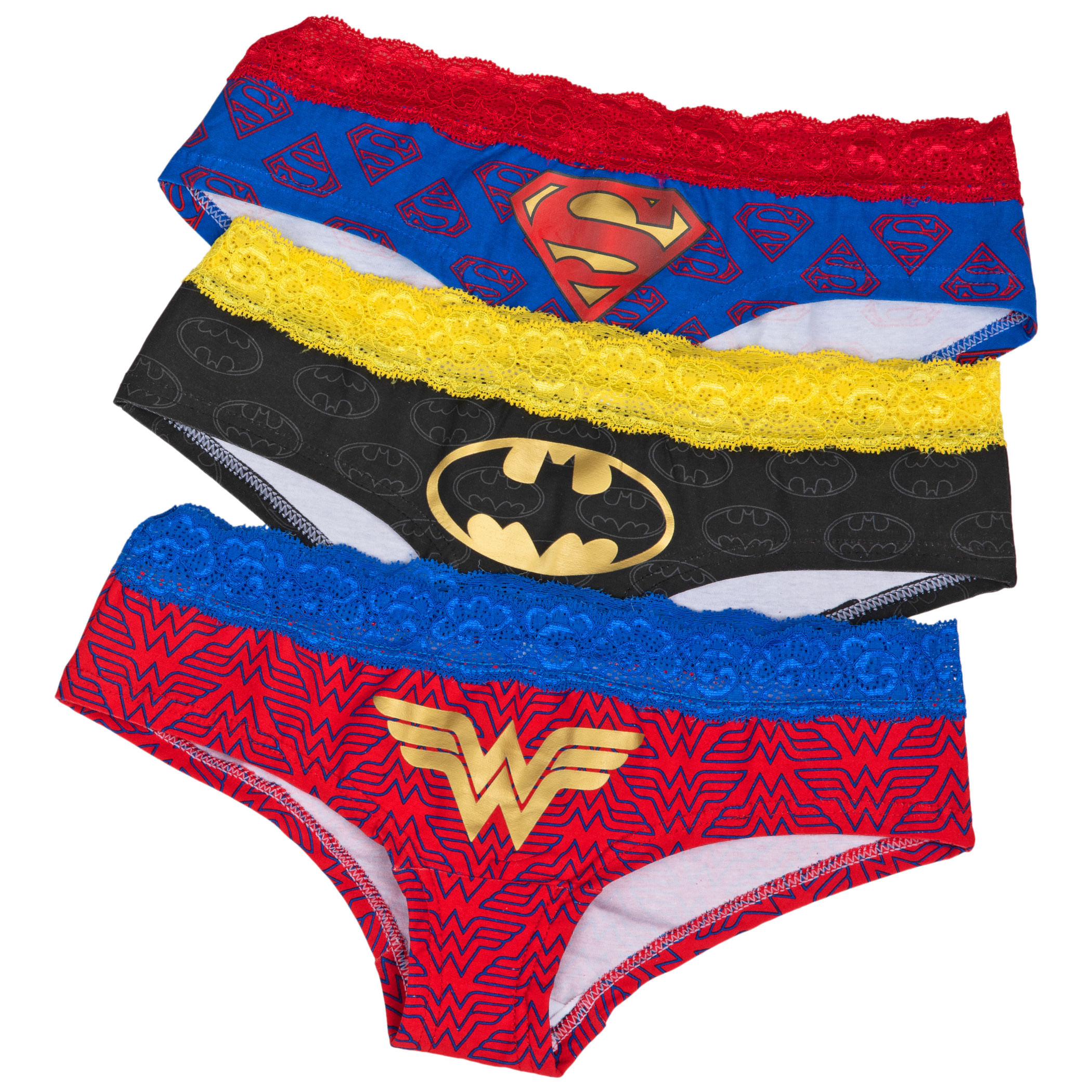 DC Comics Superhero Lace 3 Pair Pack of Hipster Panties, Multi-Color