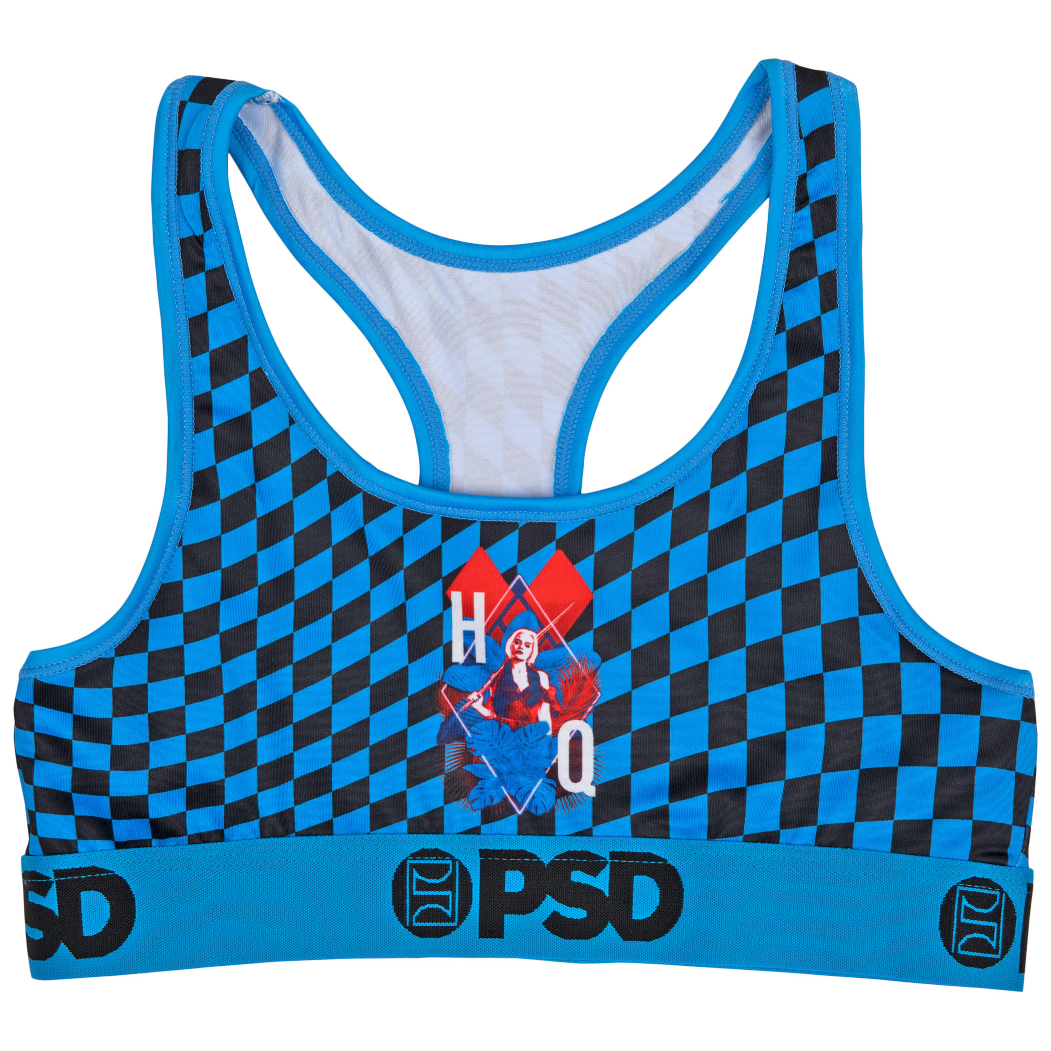 Harley Quinn Checkers Microfiber Blend PSD Sports Bra, Blue