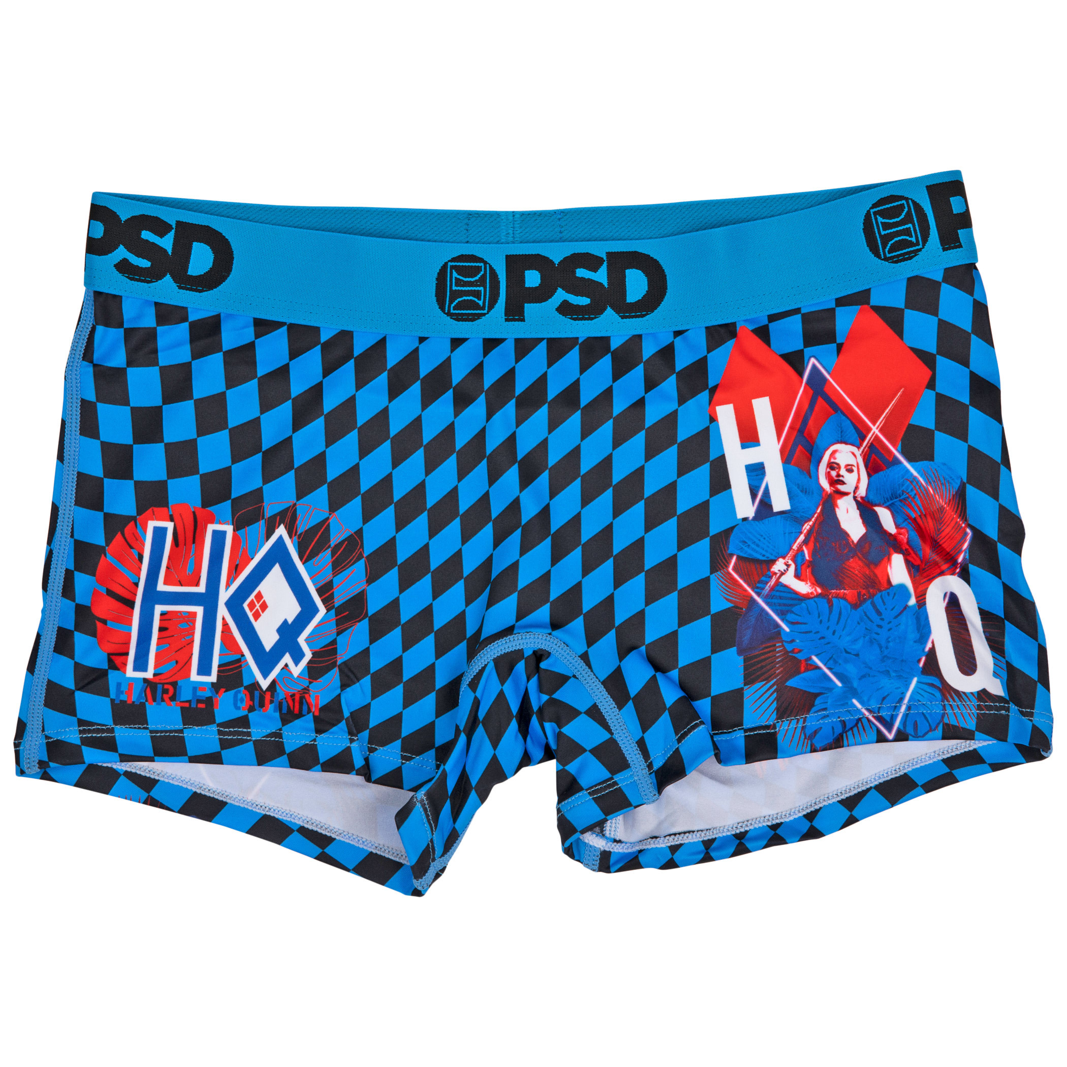 Harley Quinn Checkers Microfiber Blend PSD Boy Shorts Underwear, Blue