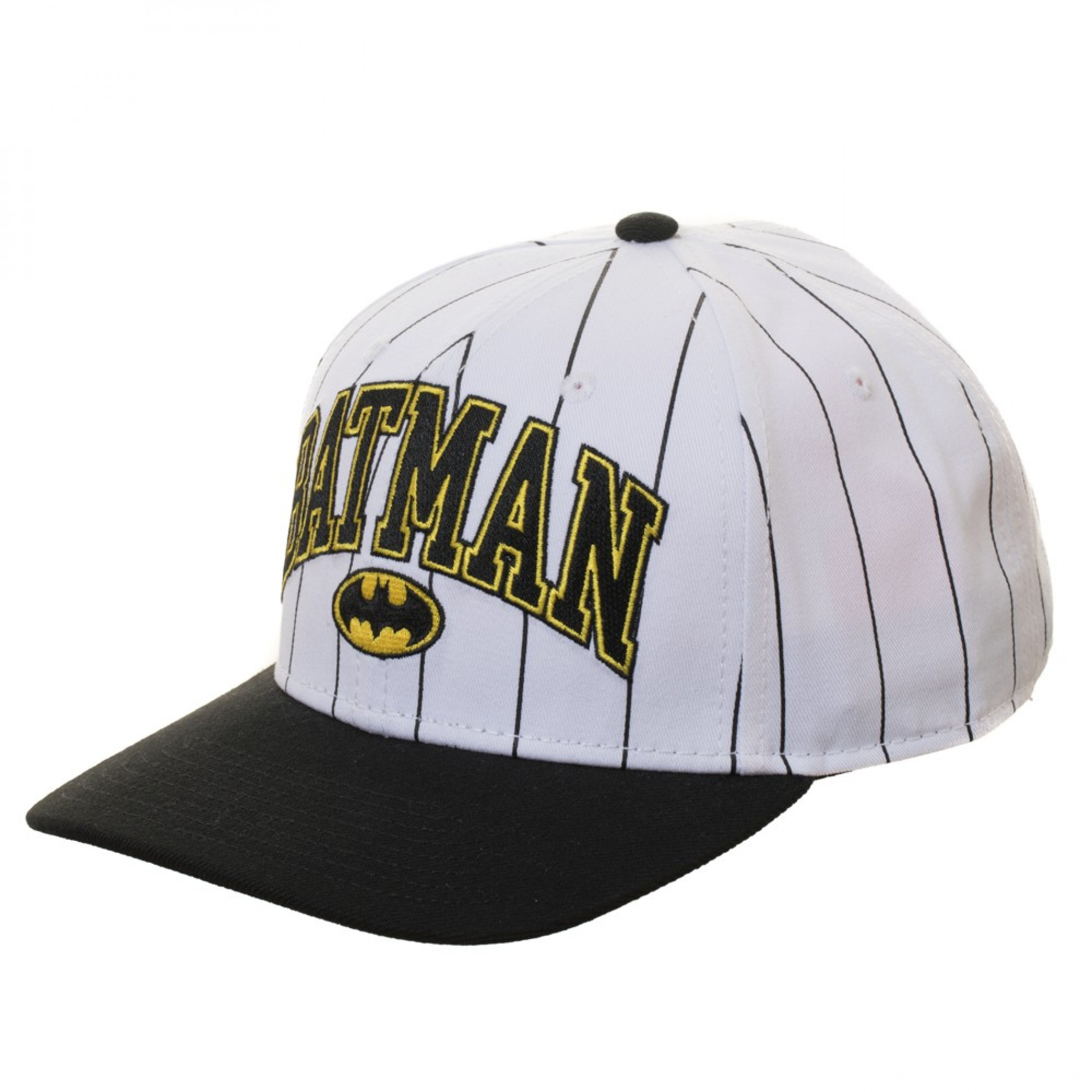 Batman Pinstripe Pre-Curved Adjustable Snapback Hat, White