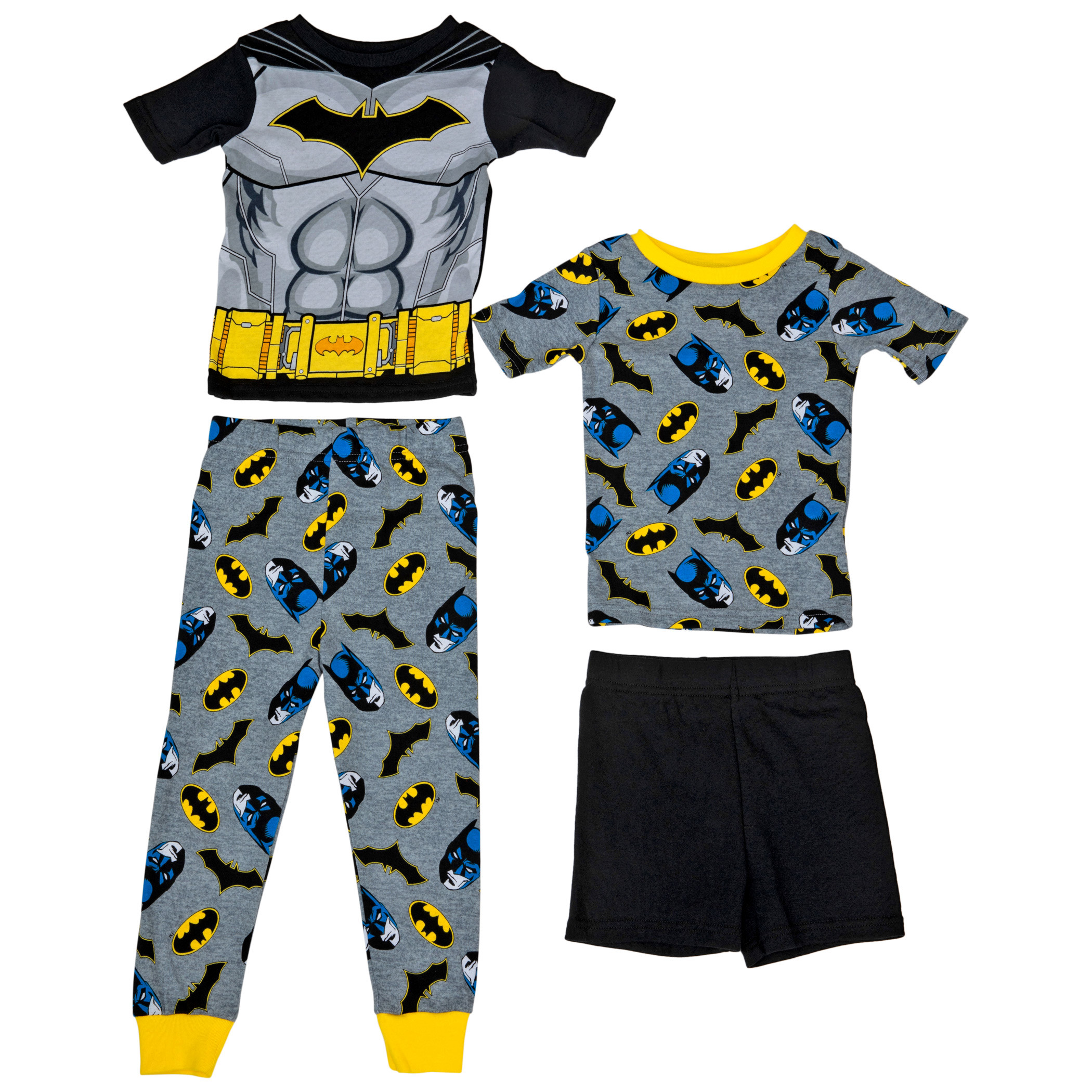 Batman 4-Piece Youth Shirt Pants Shorts and Shirt Set, Multi-Color