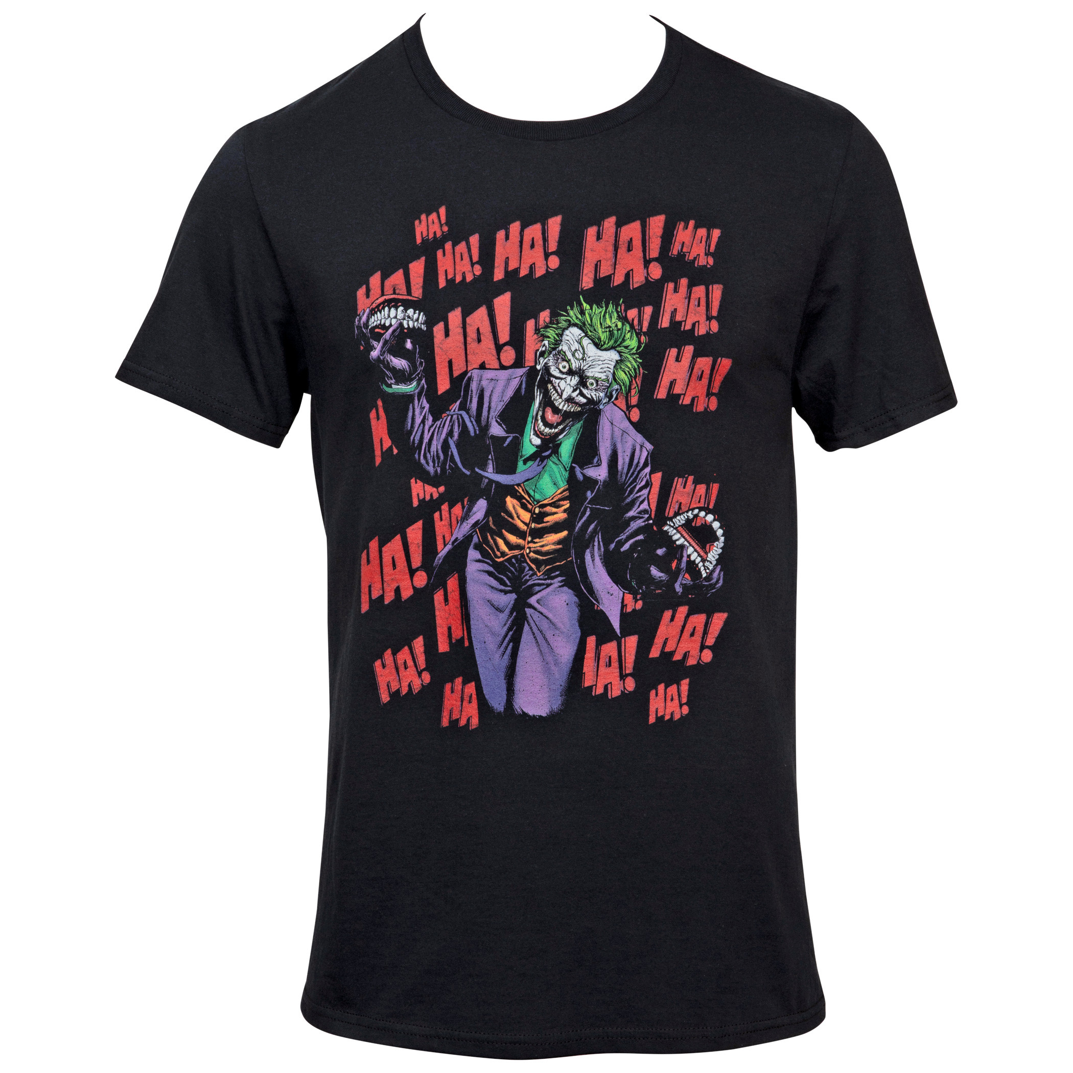 DC Comics Batman Joker Character with HA! HA! HA! All Over T-Shirt, Black