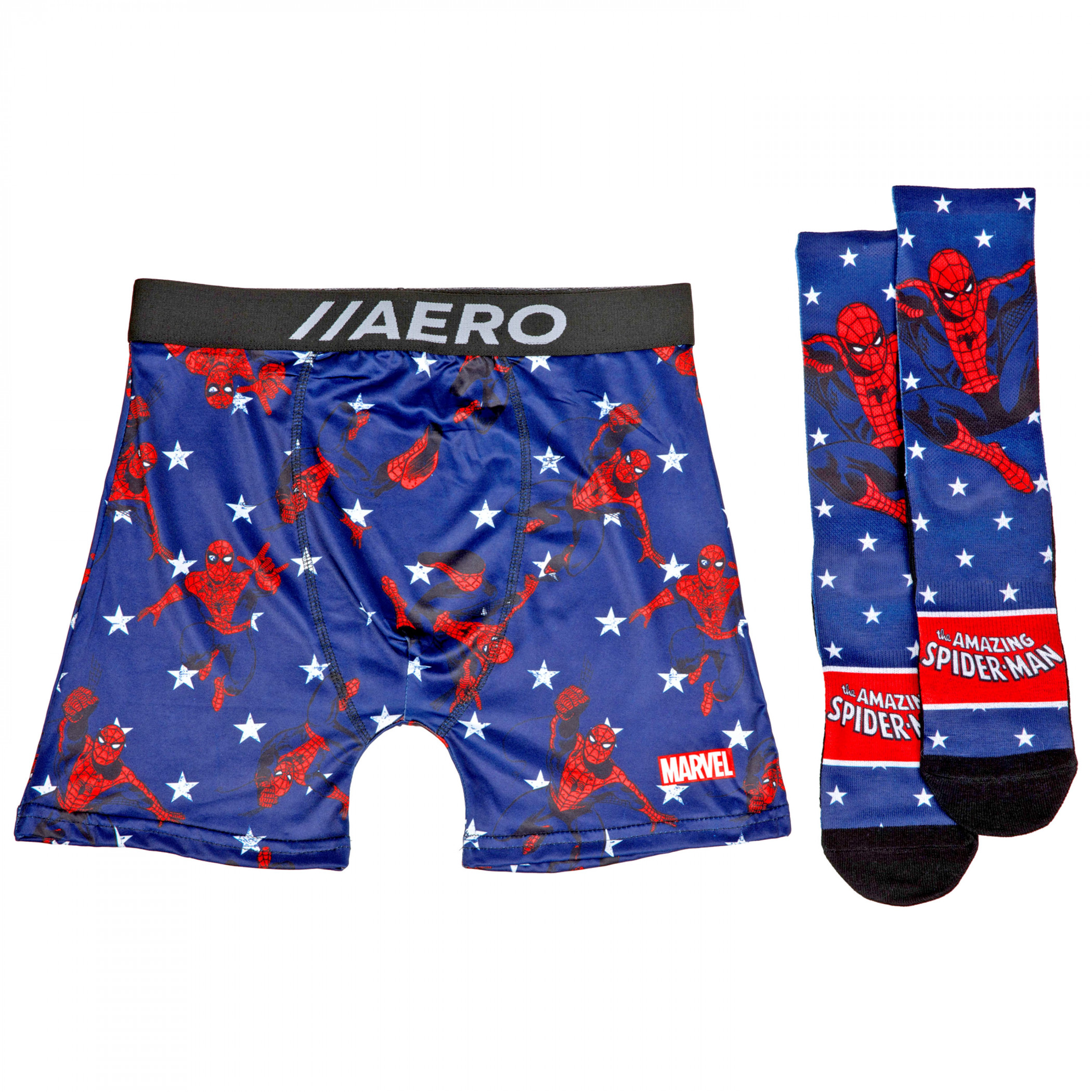 Spider-Man Swinging Aero Boxer Briefs Underwear and Sock Set, Blue