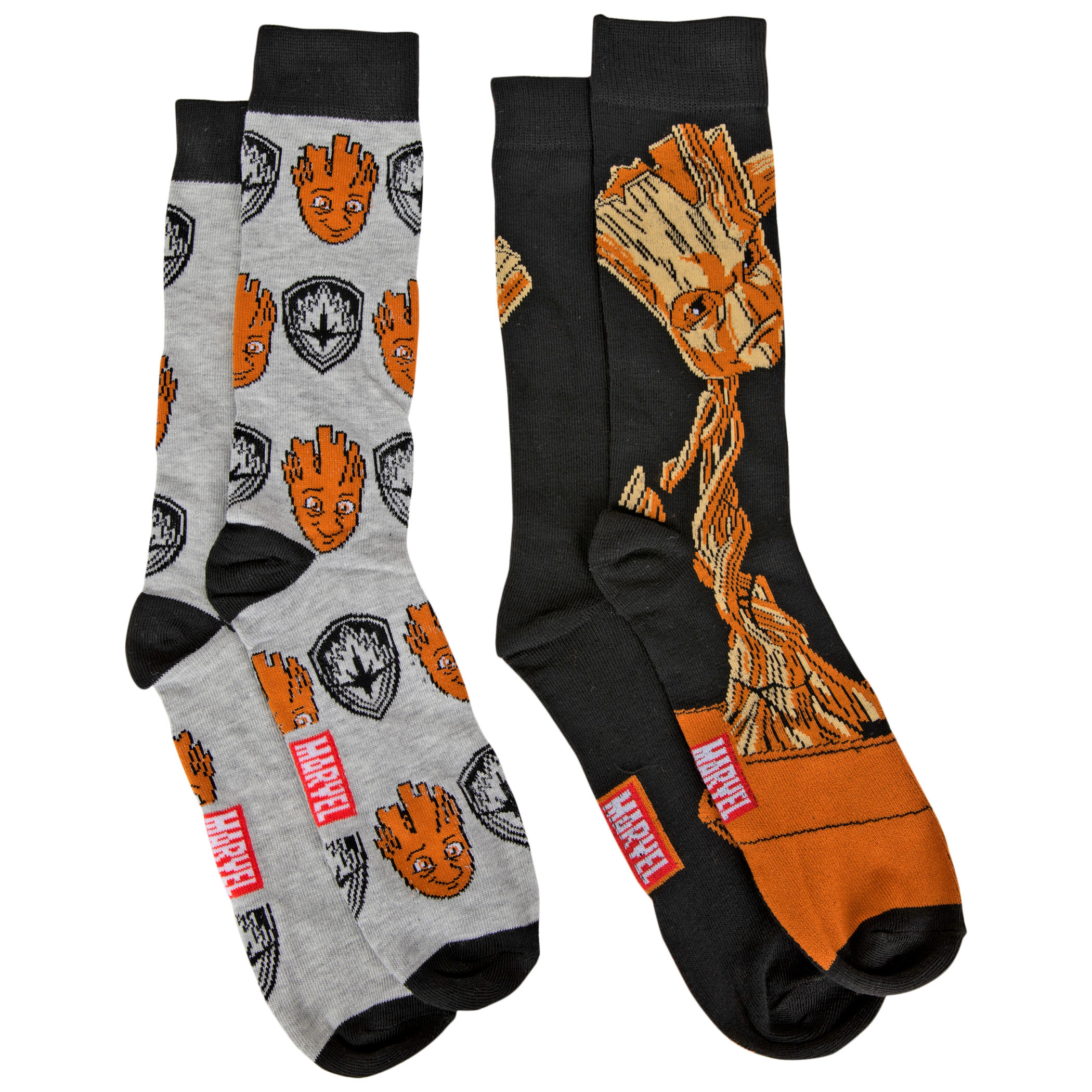 Guardians of Galaxy Groot Character and Symbols 2-Pair Pack of Crew Socks, Multi-Color