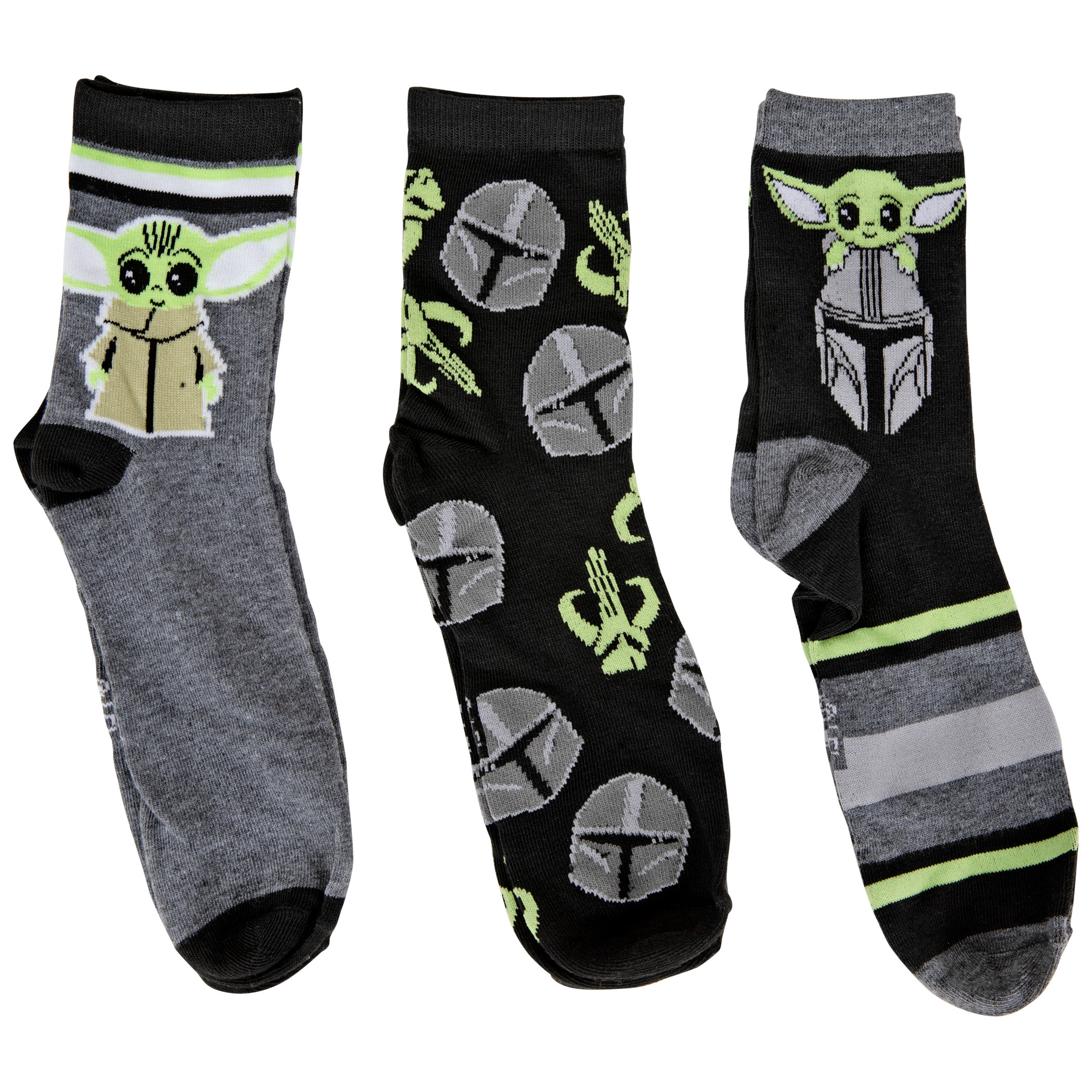 Star Wars The Mandalorian and Grogu 3-Pair Pack of 3/4 Crew Socks, Multi-Color