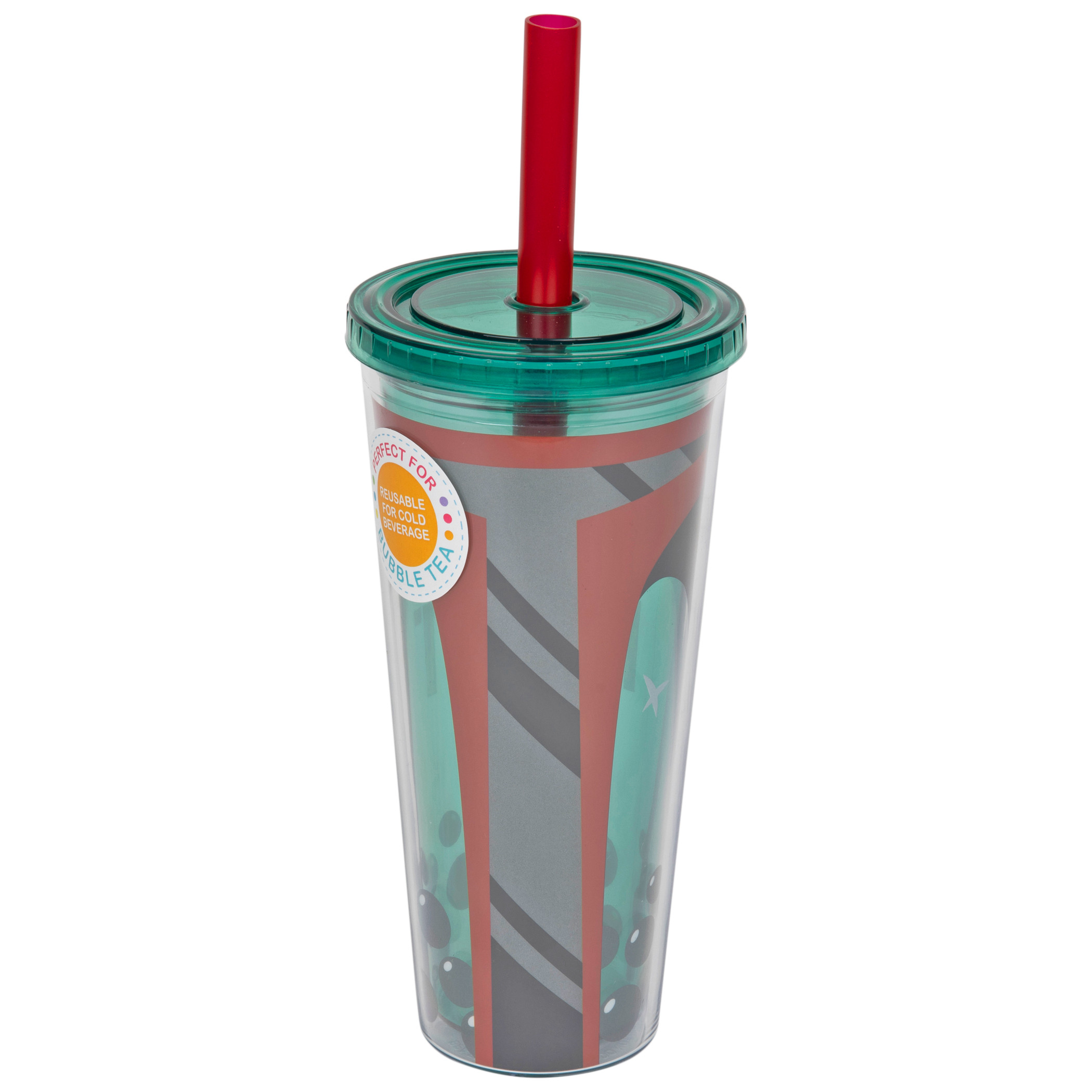 Star Wars Boba Fett Helmet Design 24oz Tumbler with Lid & Straw, Multi-Color