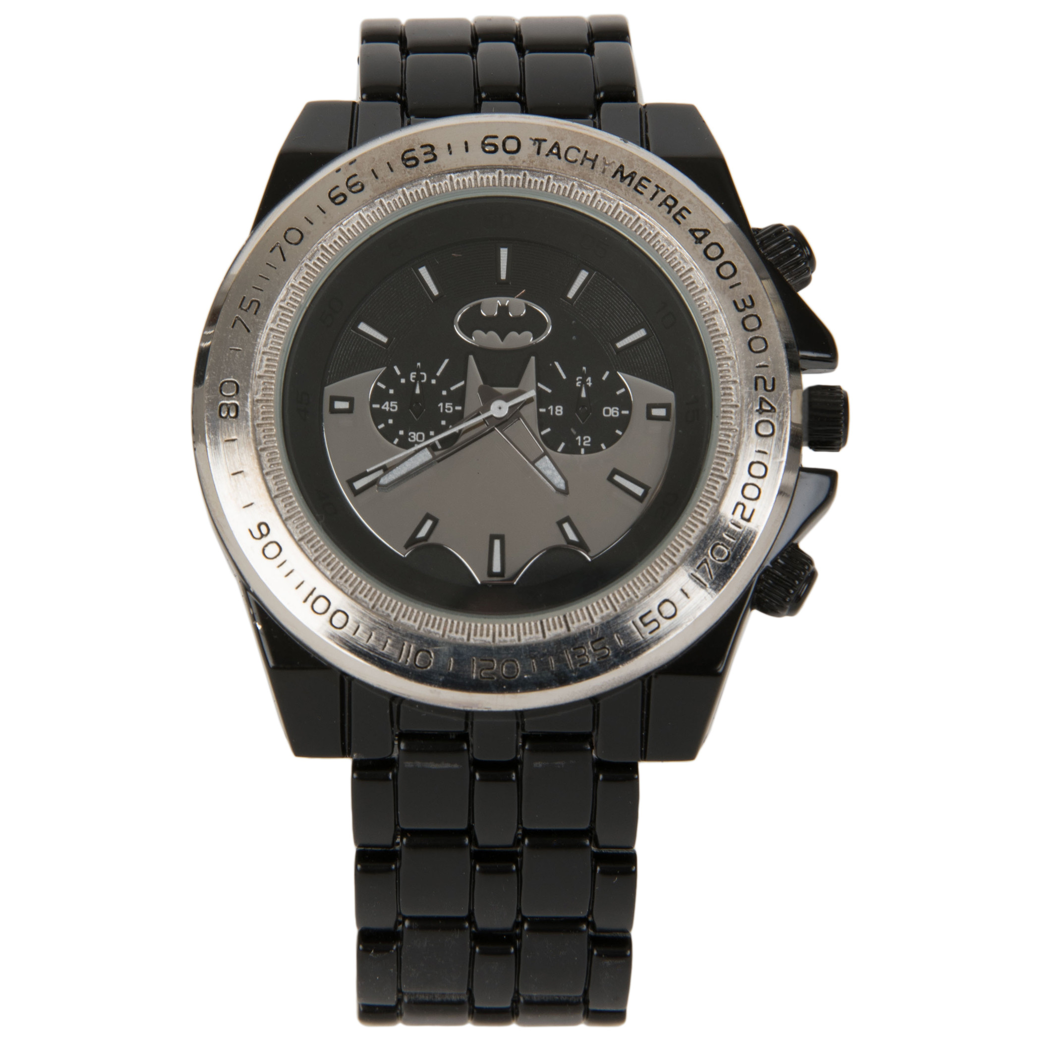 Batman Chrome Logo Watch with Metal Band, Black