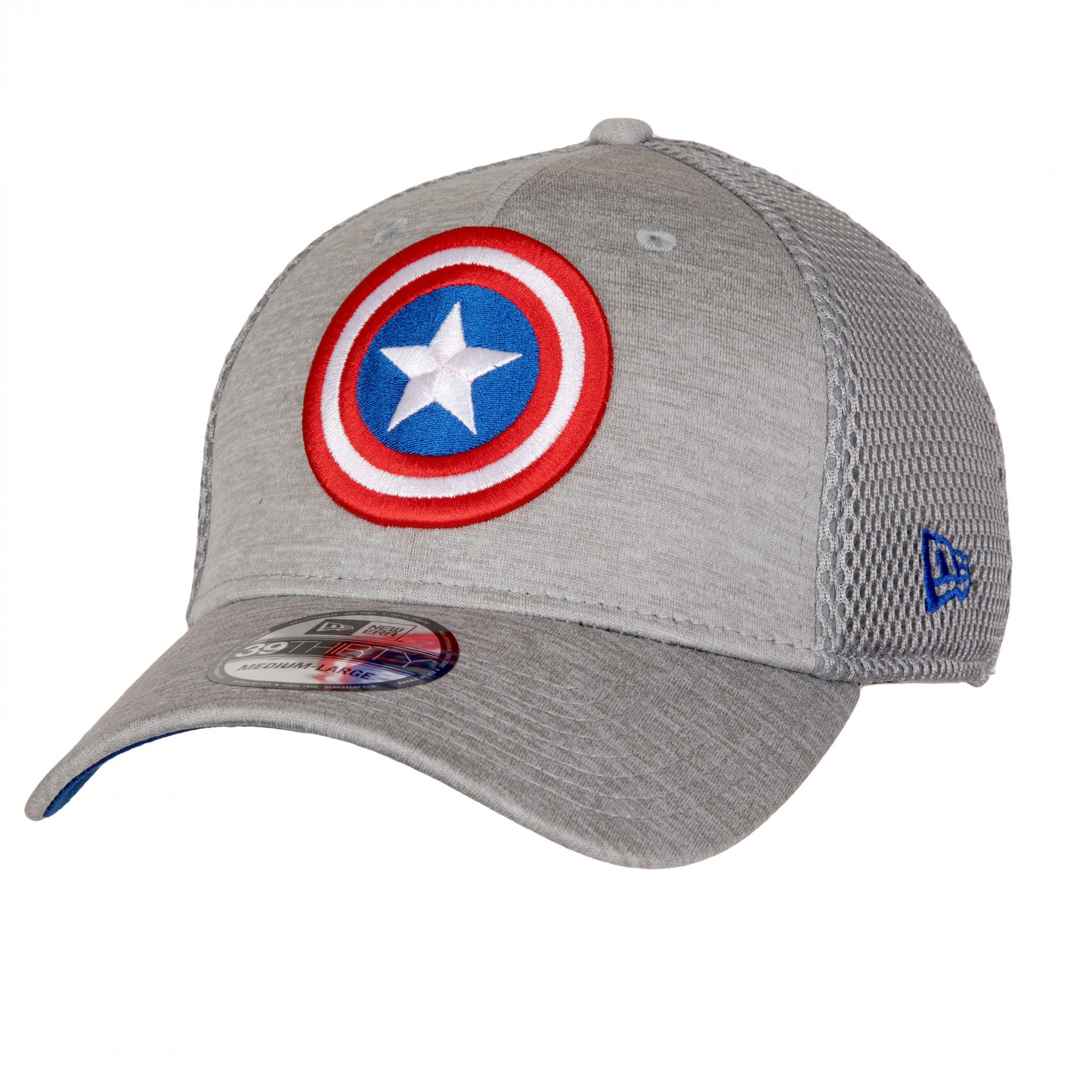 Captain America Symbol Grey Shadow Tech New Era 39Thirty Fitted Hat, Grey