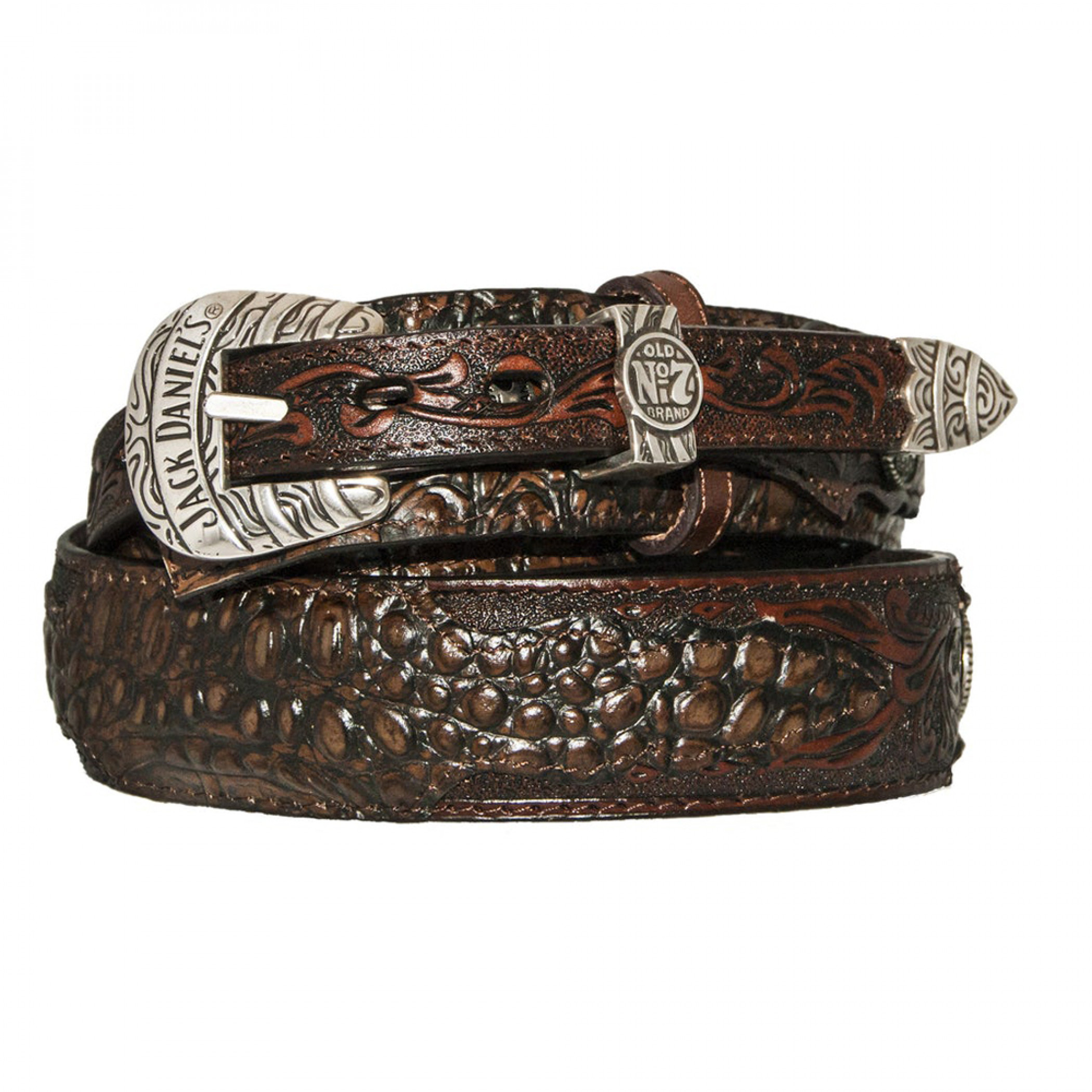 Jack Daniel's Brown Leather Alligator Embossed 1.5' Ranger Belt