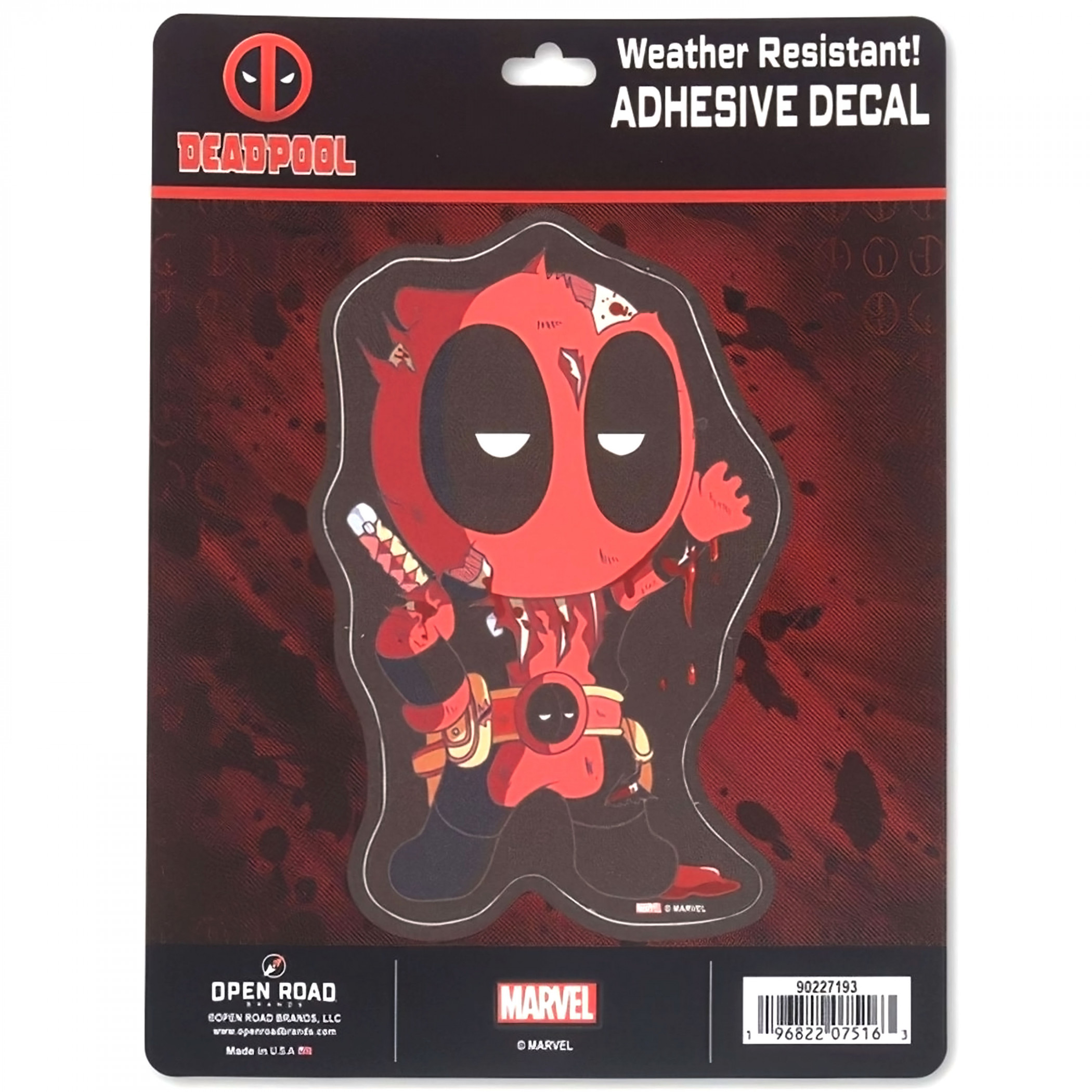 Deadpool Cartoon Waving Hi Car Decal, Red
