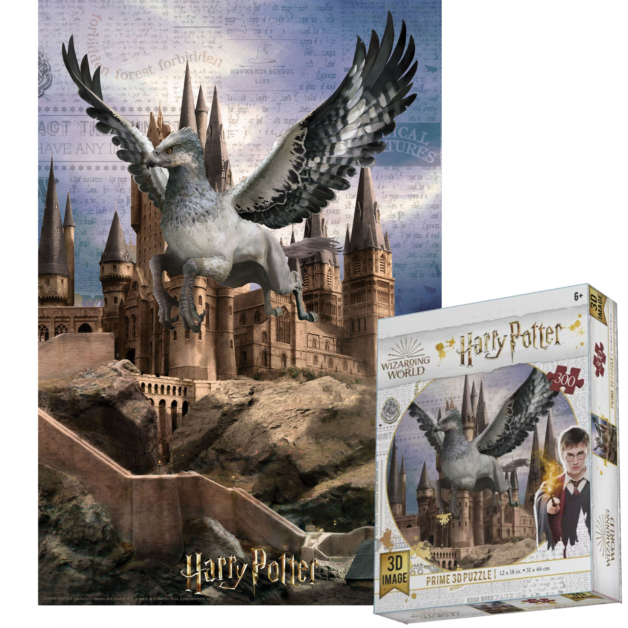 Harry Potter Flying over Hogwarts 3D Lenticular 300pc Jigsaw Puzzle, Multi-Color