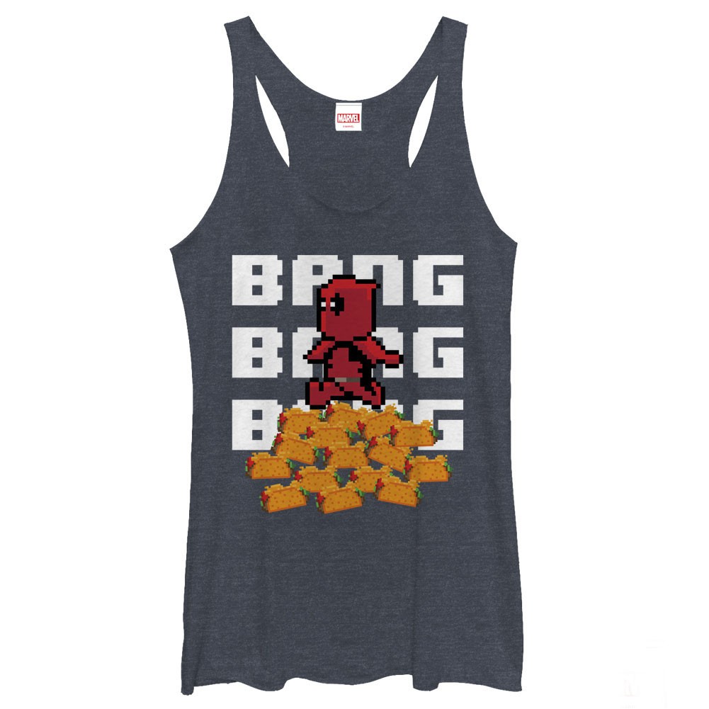 Deadpool Pixel Blue Juniors Tank Top, Blue
