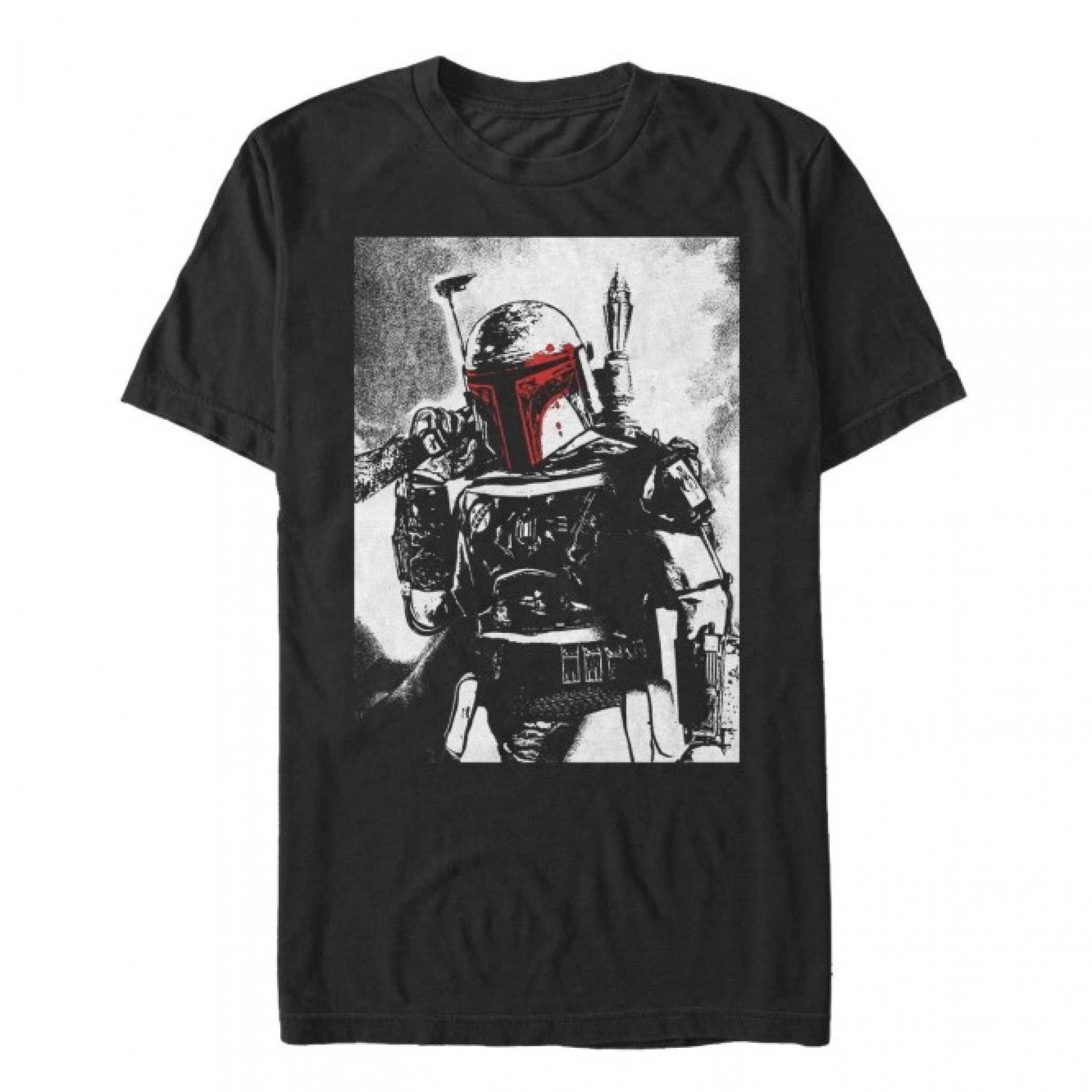 Star Wars Boba Fett Noir and Red Color Pop T-Shirt, Black