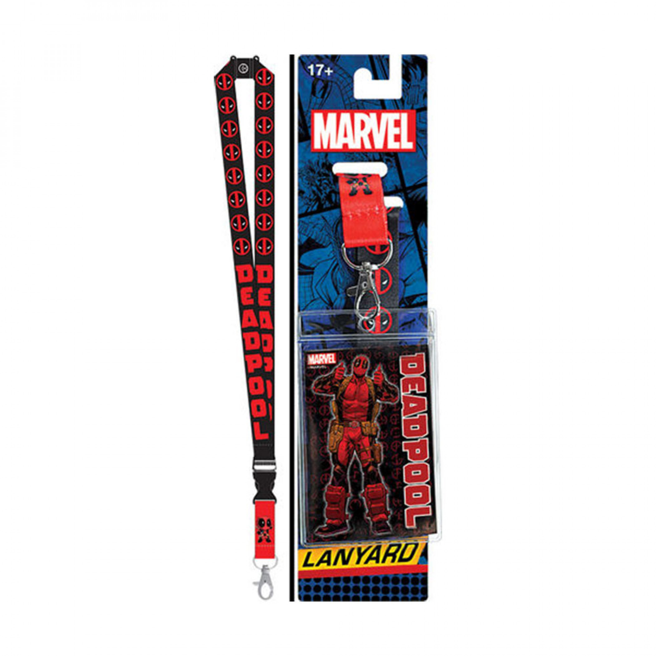 Deadpool Repeating Logos Lanyard, Black