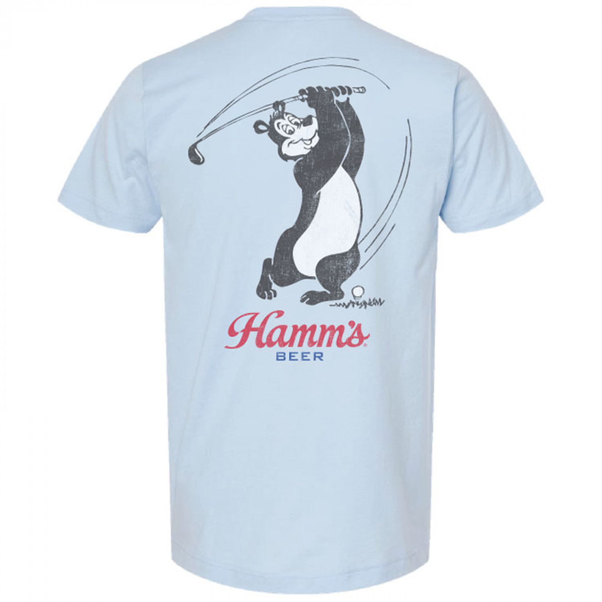 Hamms Beer Golf Swing Blue Colorway Front and Back Print T-Shirt