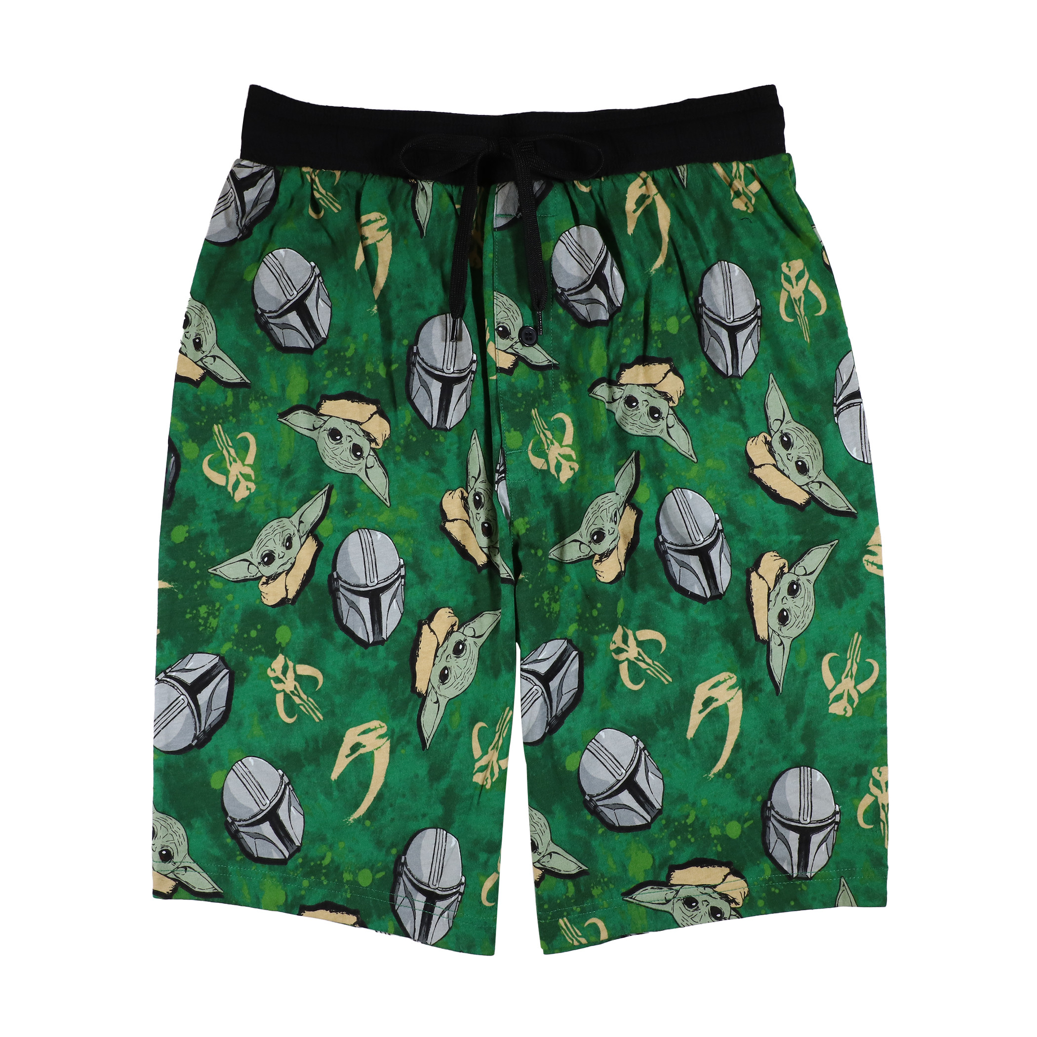 Star Wars The Mandalorian Grogu and Mando Tie-Dye Jam Shorts, Green