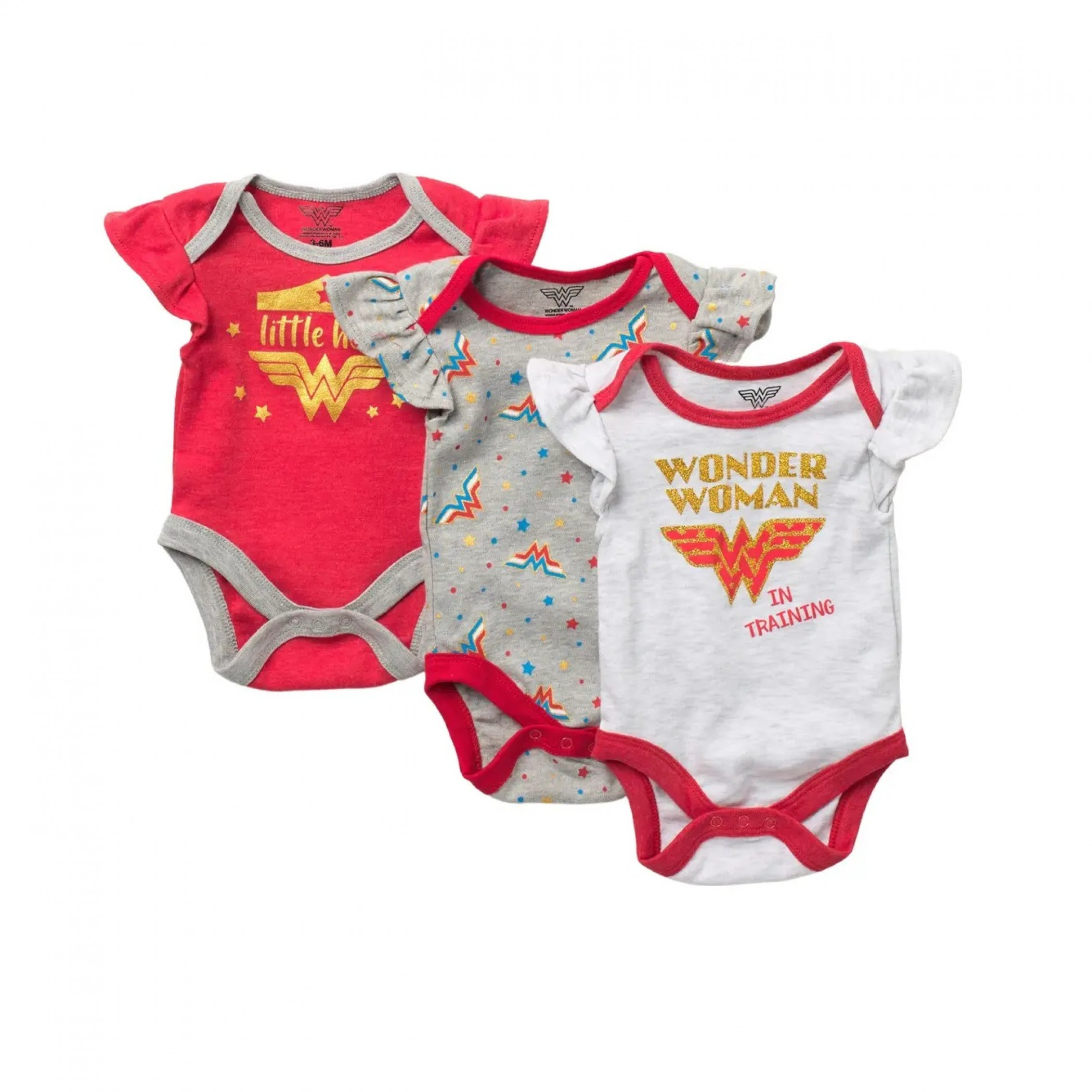 Wonder Woman 3-Pack Snapsuit Set, Multi-Color