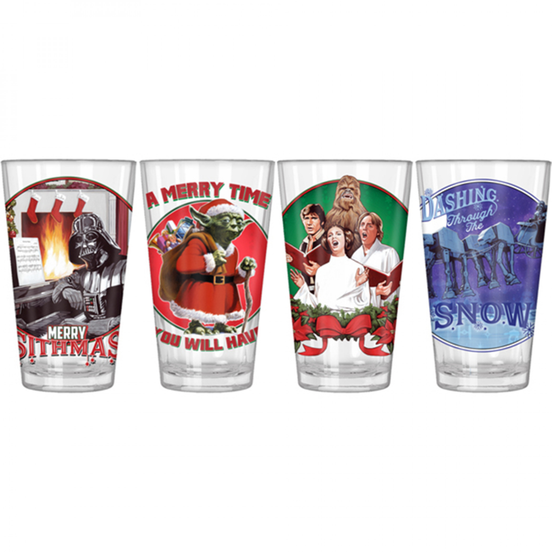 Star Wars Original Trilogy Christmas Themed 16 oz. 4-Piece Pint Glass Set, Multi-Color