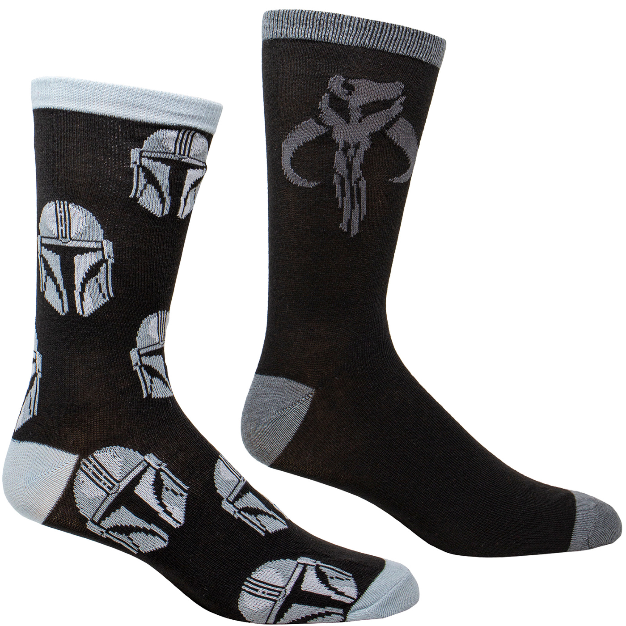 Star Wars The Mandalorian Helmet All Over Print and Mythosaur Sigil 2-Pack Socks, Grey