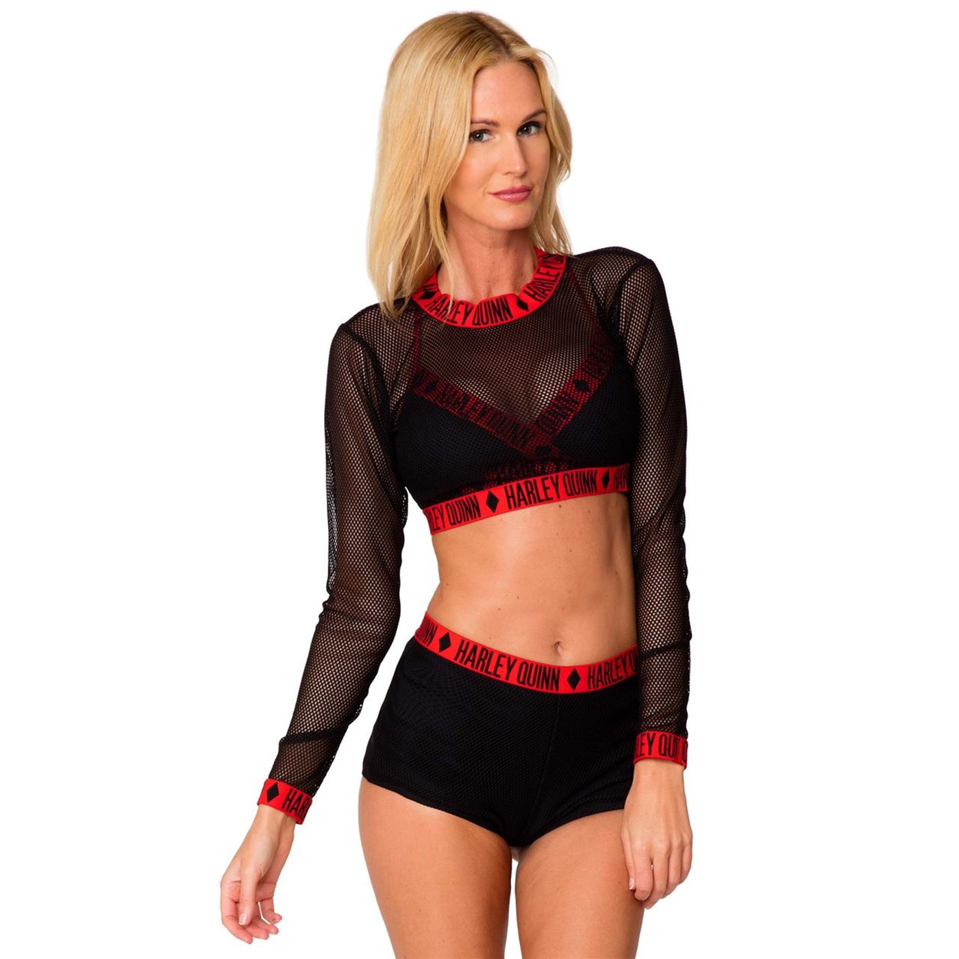 HARLEY QUINN MESH CROP RASHGUARD TOP ONLY, Black