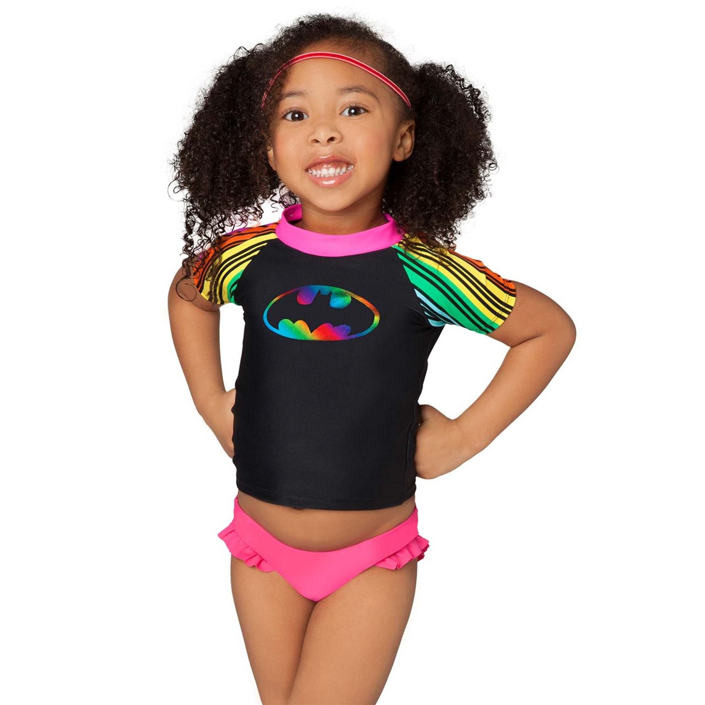 BatGirl Rainbow Rash Guard Top, Black