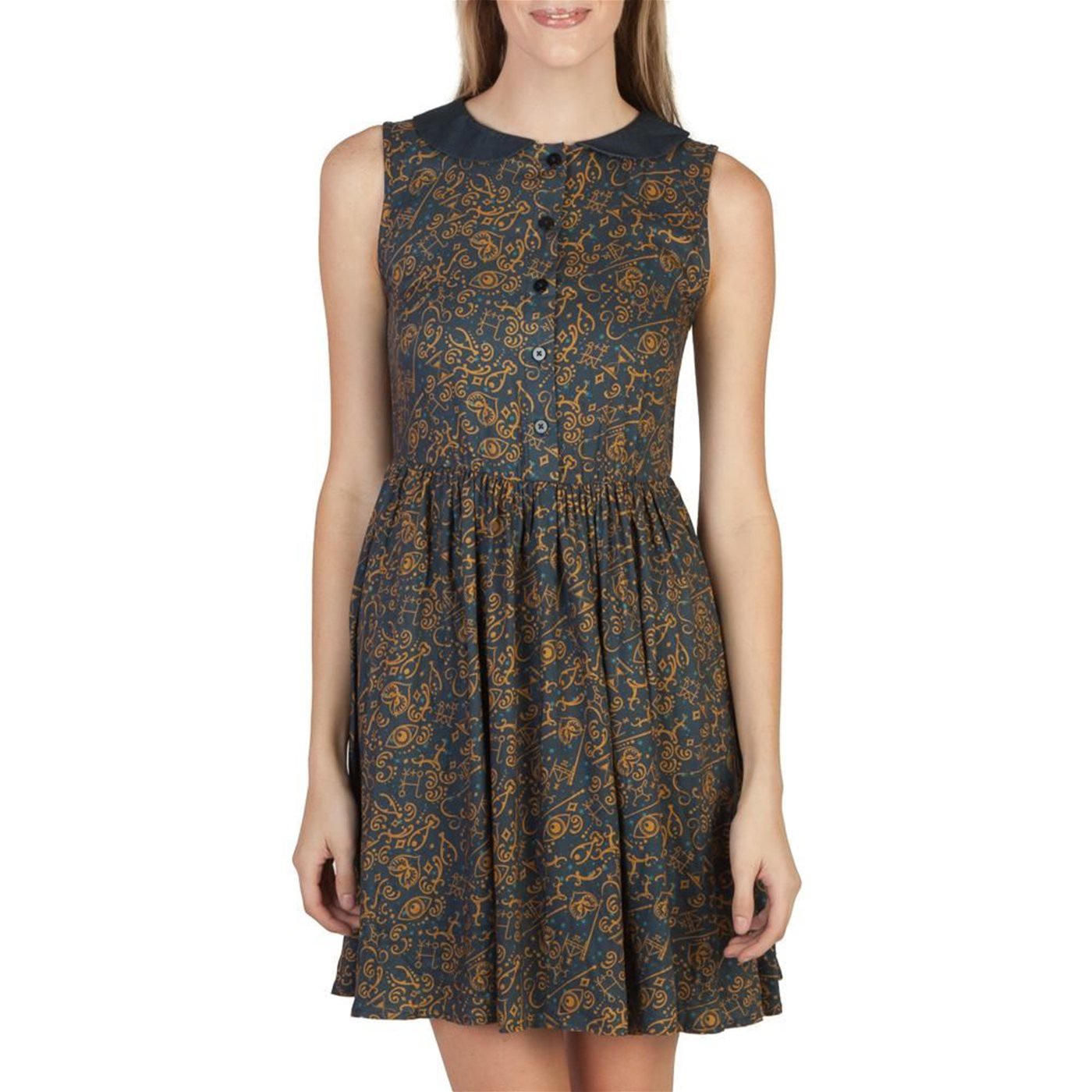 Fantastic Beasts and Where to Find Them All Over Print Collar Dress, Brown