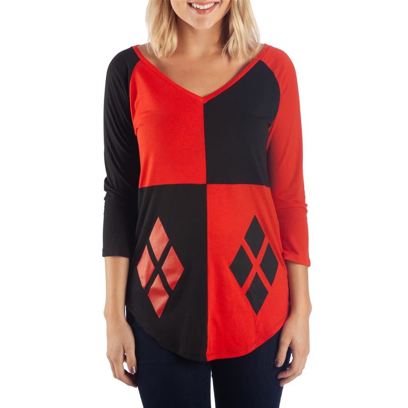 Harley Quinn Women's Raglan Baseball T-Shirt, Red
