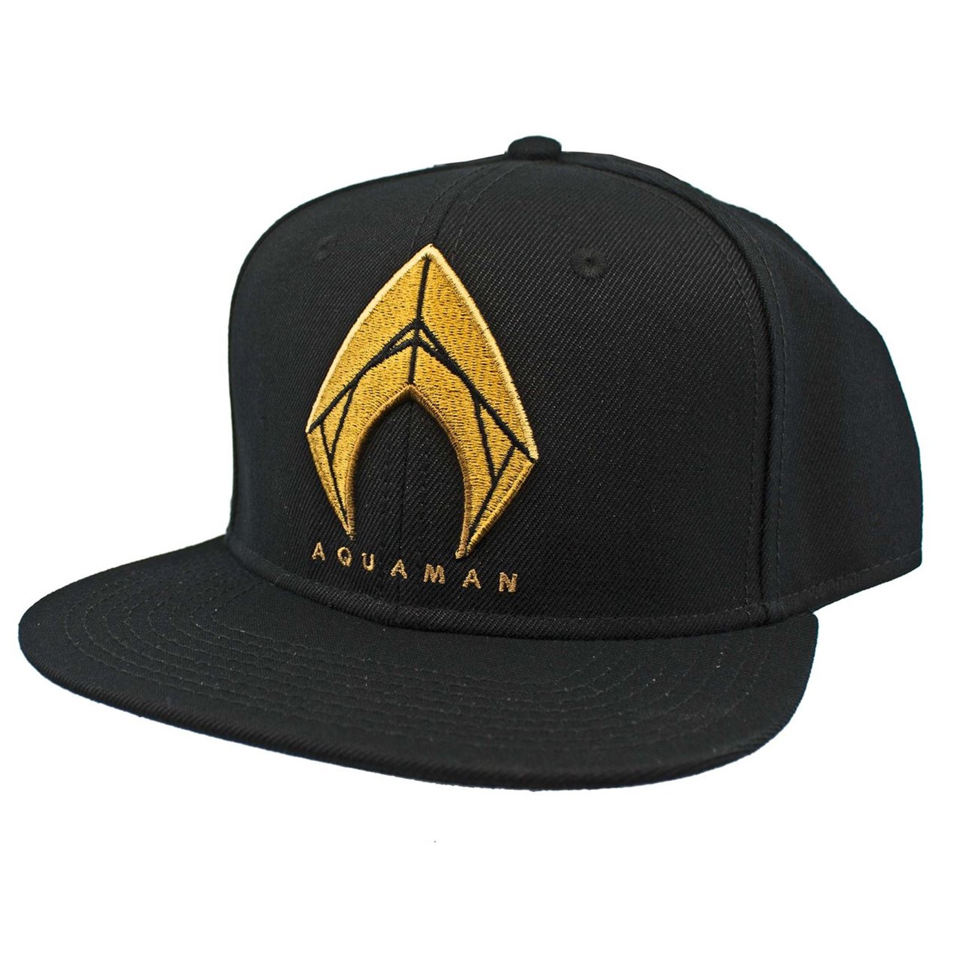 Aquaman Icon Embroidered Snapback Flatbill Hat, Black